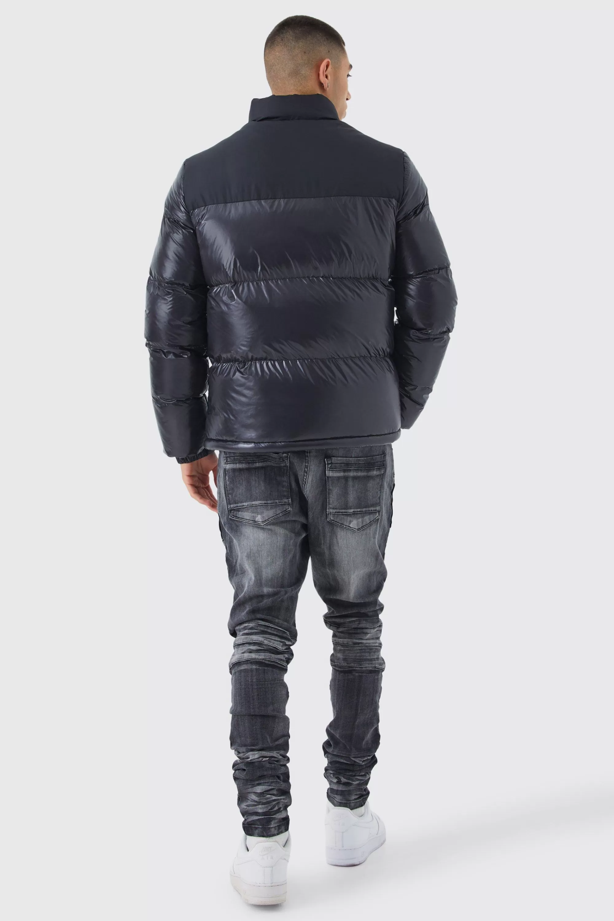 boohooMAN Man High Shine Colour Block Puffer | UK
