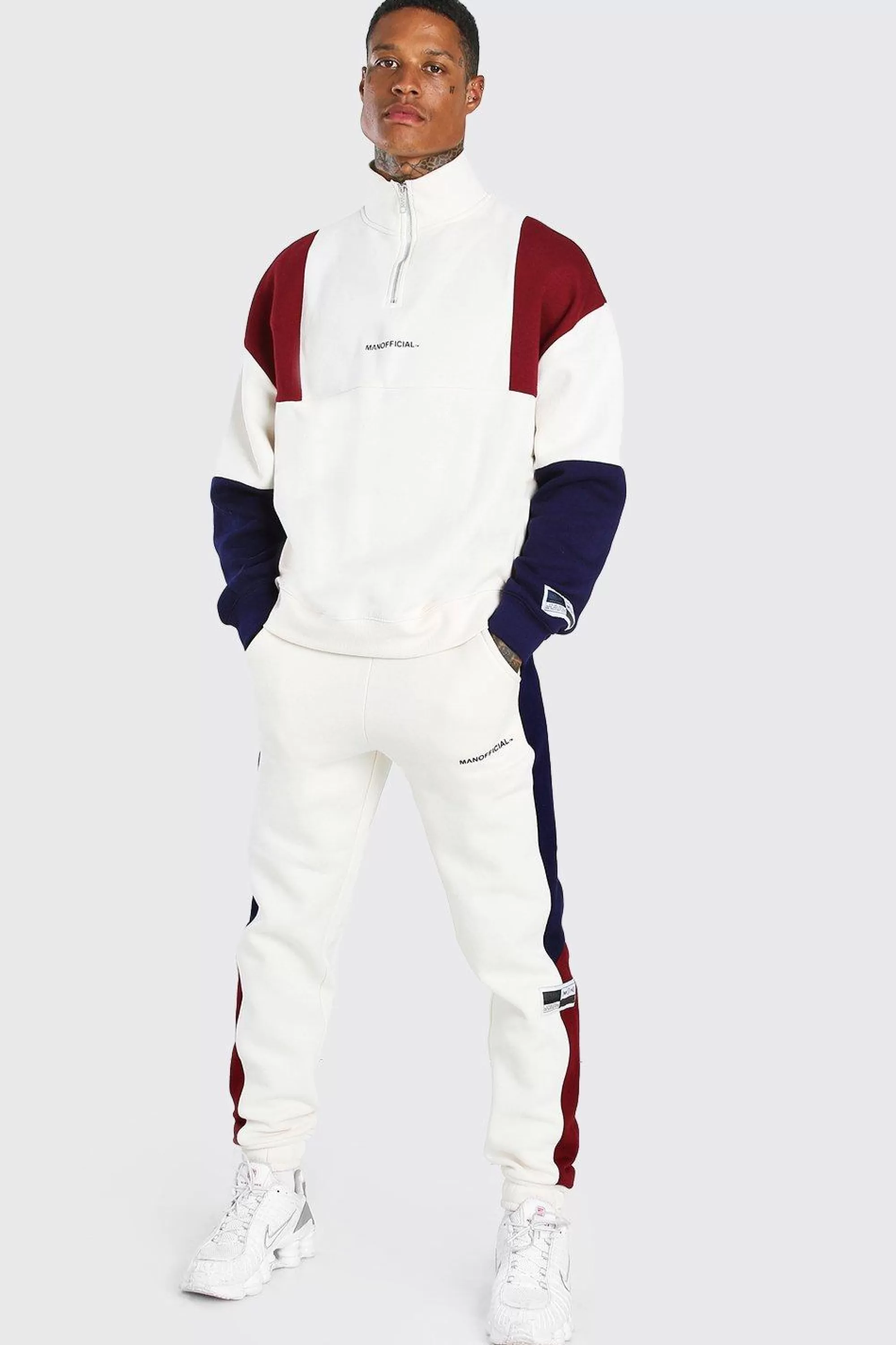 boohooMAN Man Official Colour Block Half Zip Tracksuit | UK