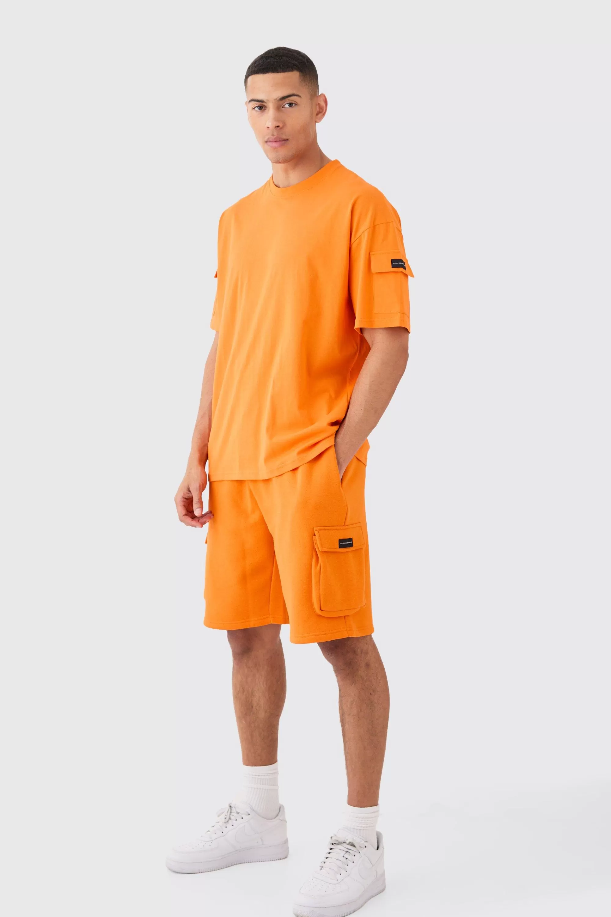boohooMAN Man Oversized Cargo T-shirt And Relaxed Short Set | UK