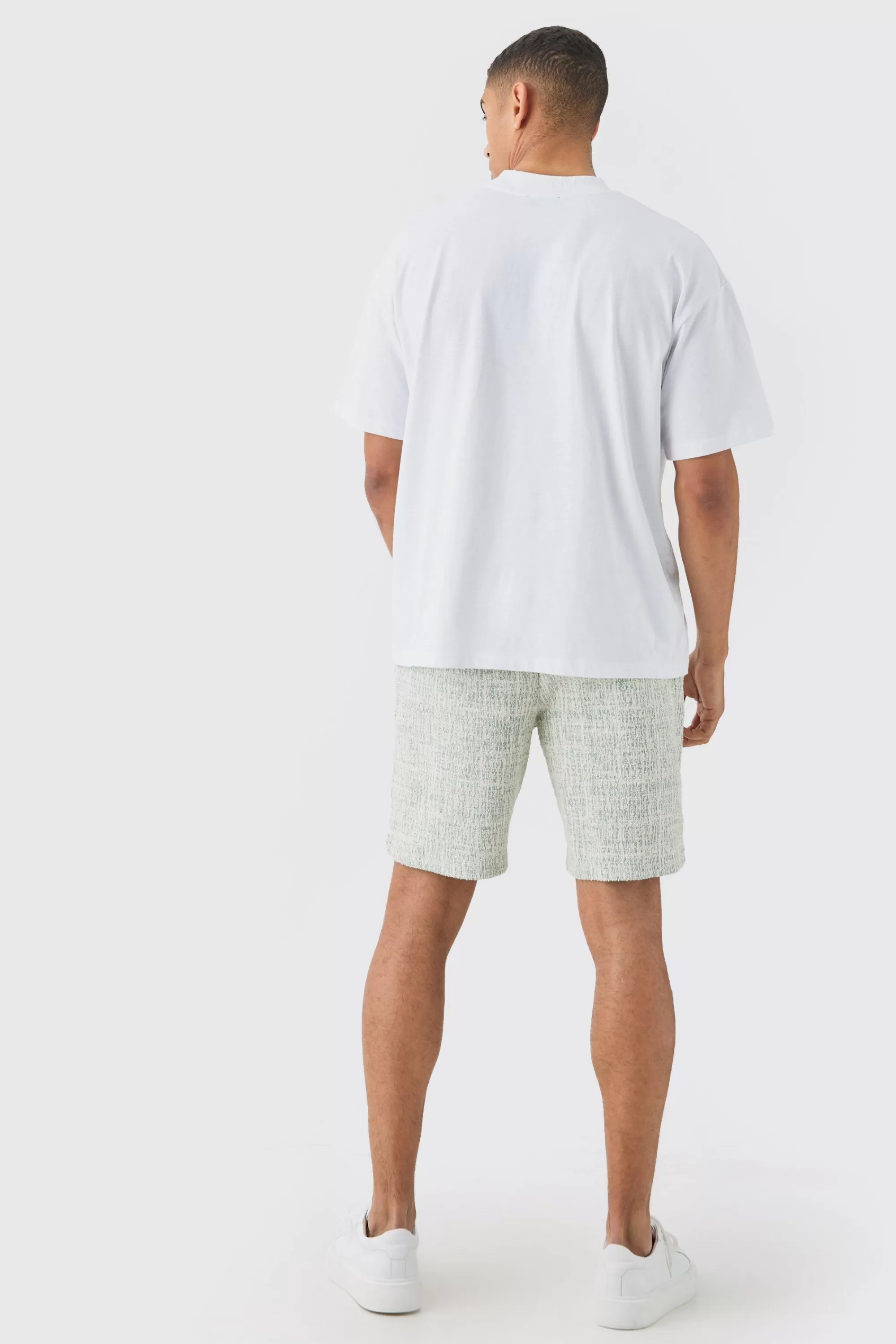 boohooMAN Man Oversized Extended Neck T-shirt And Textured Shorts Set | UK