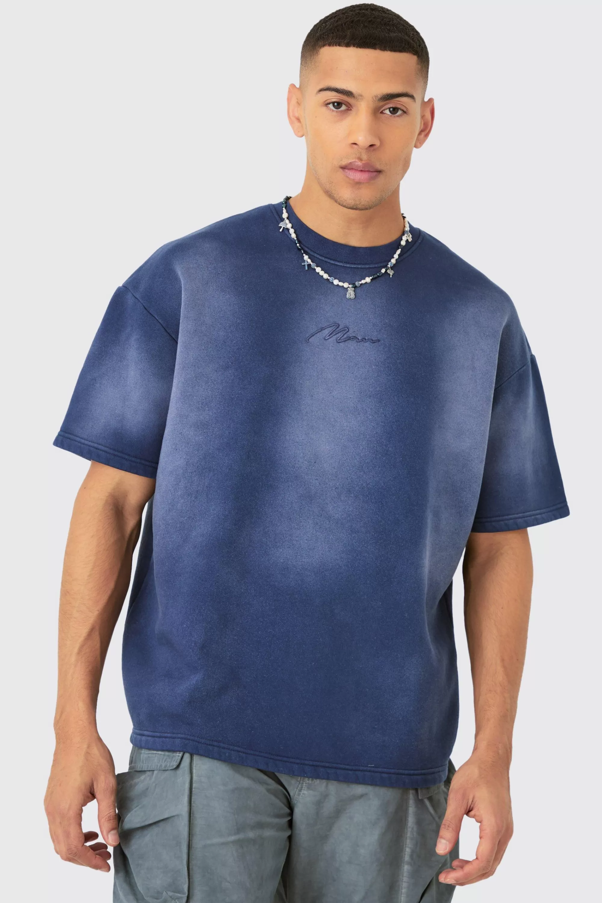 boohooMAN Man Oversized Half Sleeve Sun Bleach Sweatshirt | UK