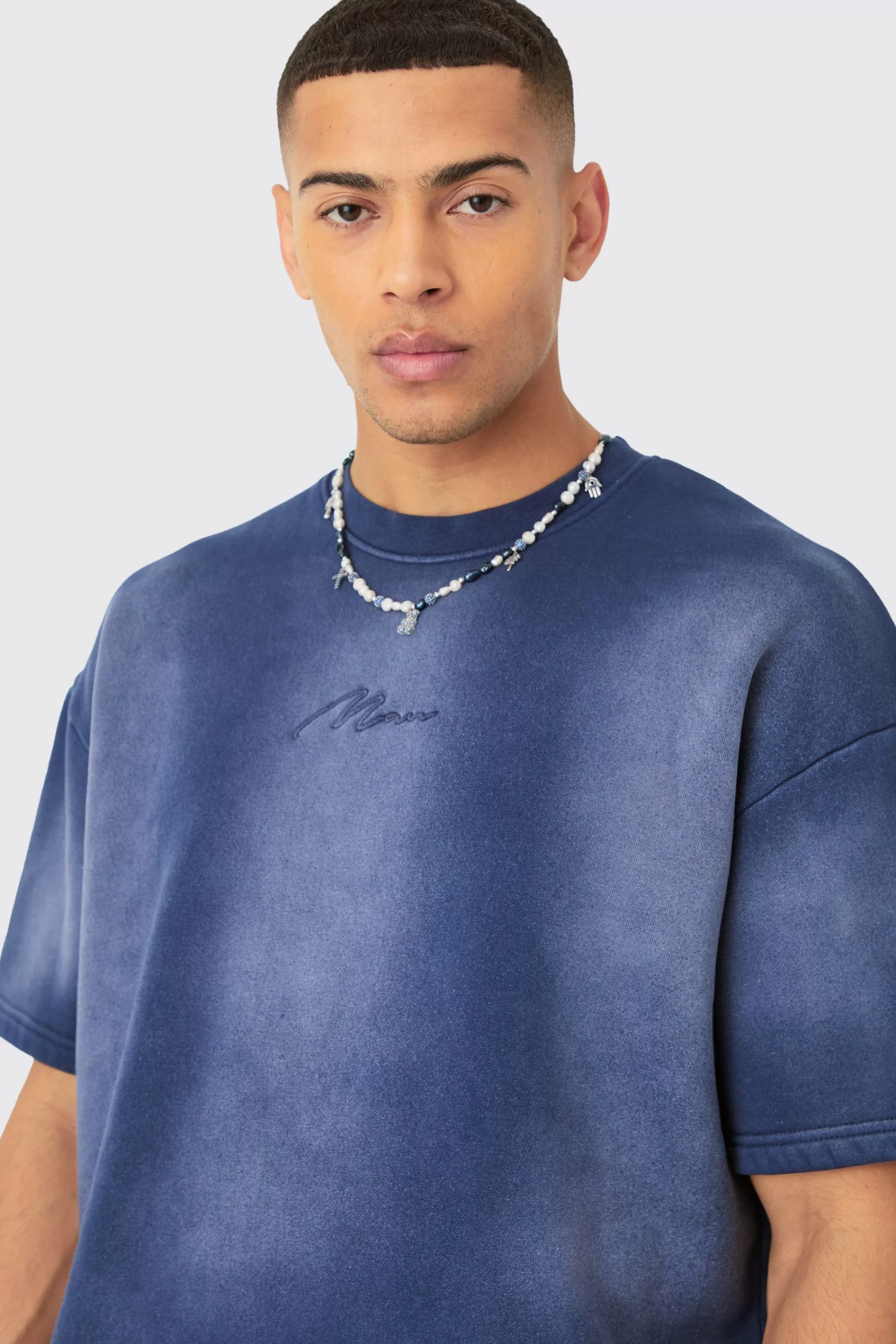 boohooMAN Man Oversized Half Sleeve Sun Bleach Sweatshirt | UK