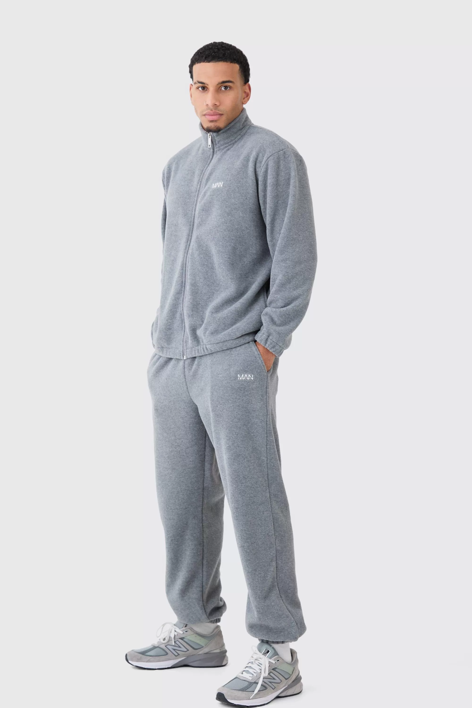 boohooMAN Man Oversized Zip Through Funnel Neck Fleece Tracksuit | UK