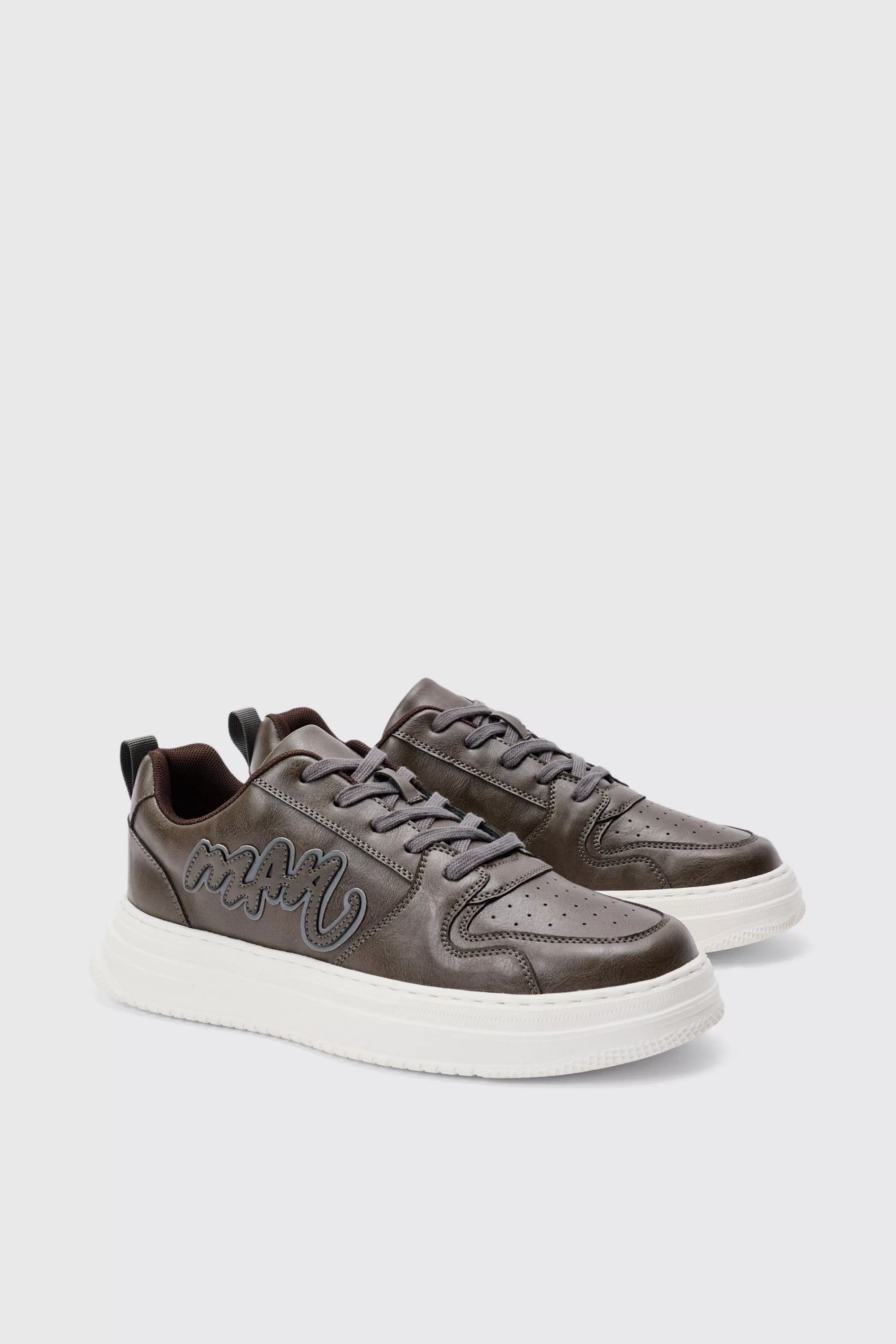 boohooMAN Man PU Chunky Sole Trainer In | UK
