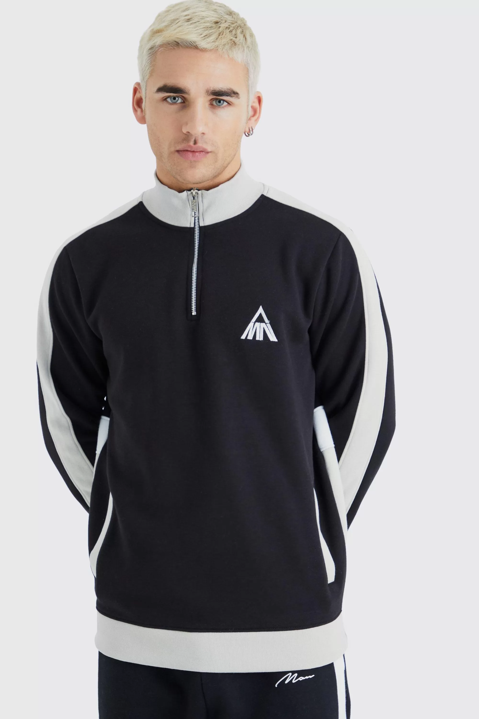 boohooMAN Man Side Panel 1/4 Zip Funnel Neck Sweatshirt | UK