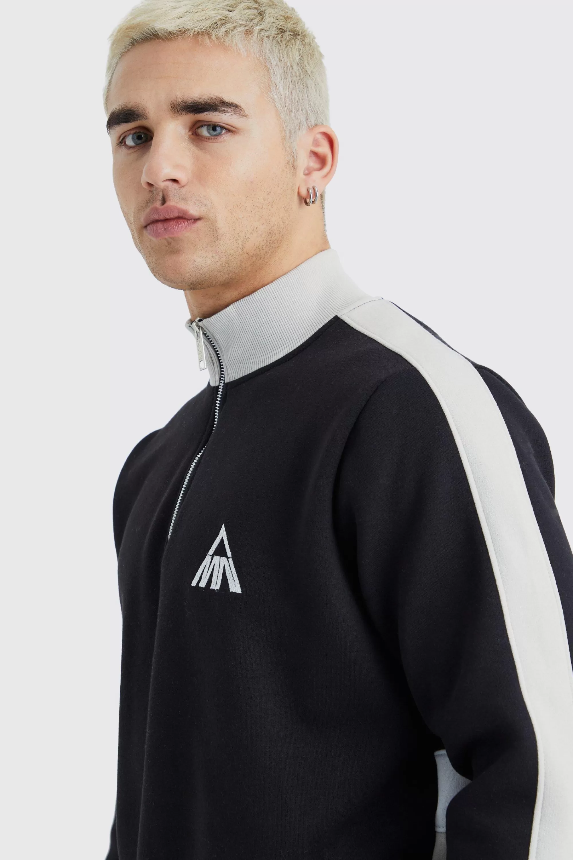 boohooMAN Man Side Panel 1/4 Zip Funnel Neck Sweatshirt | UK