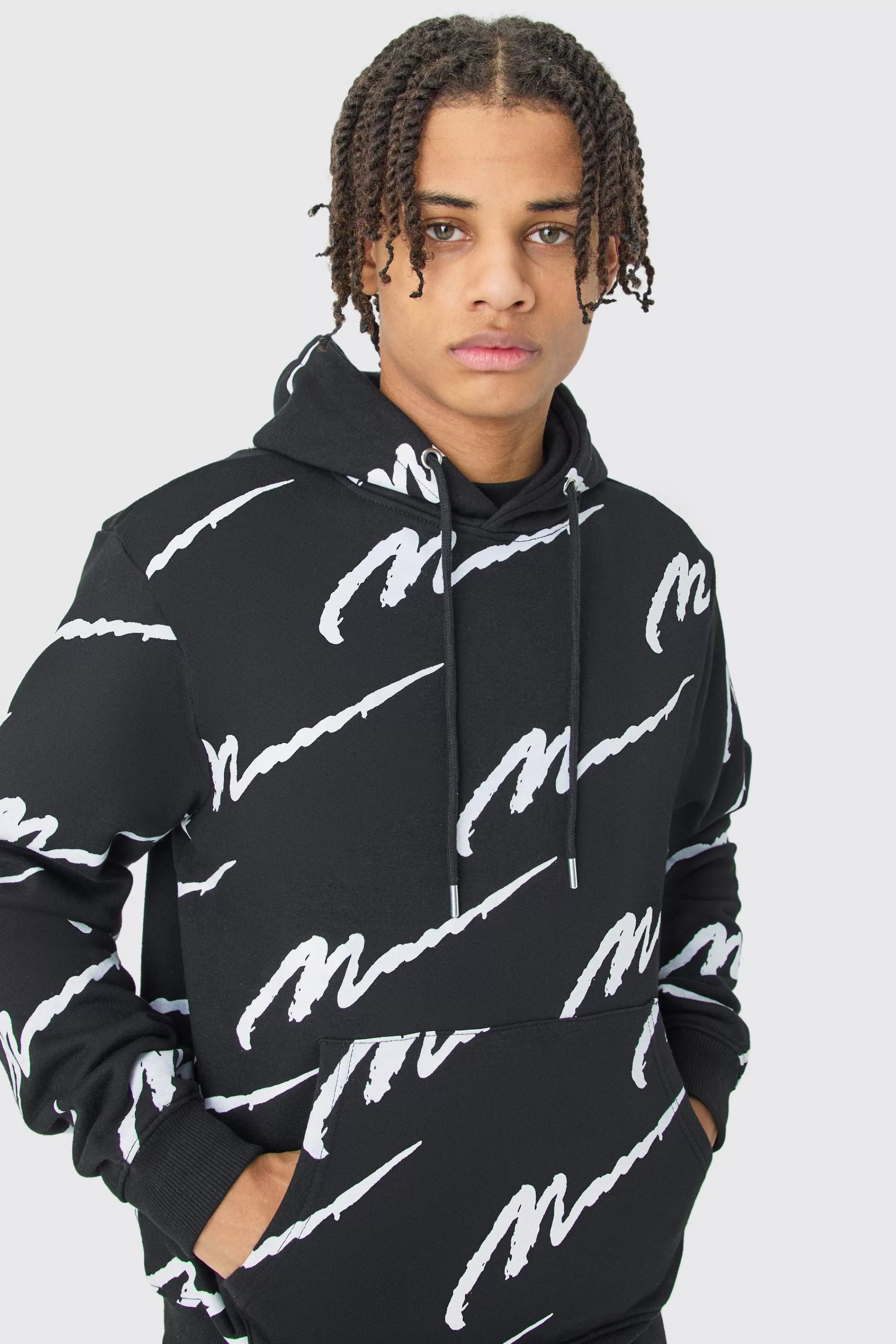 boohooMAN Man Signature All Over Print Hoodie | UK