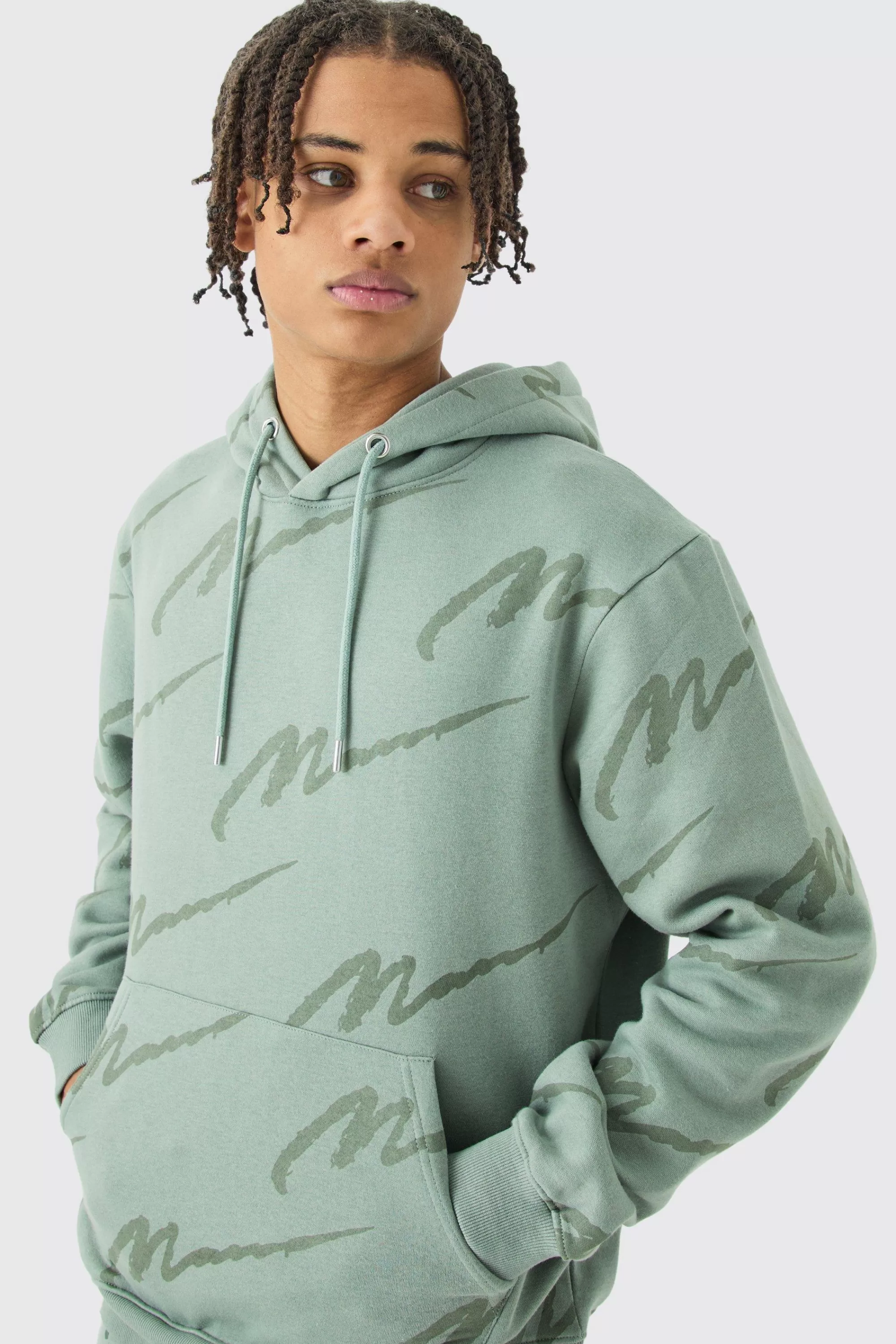 boohooMAN Man Signature All Over Print Hoodie | UK