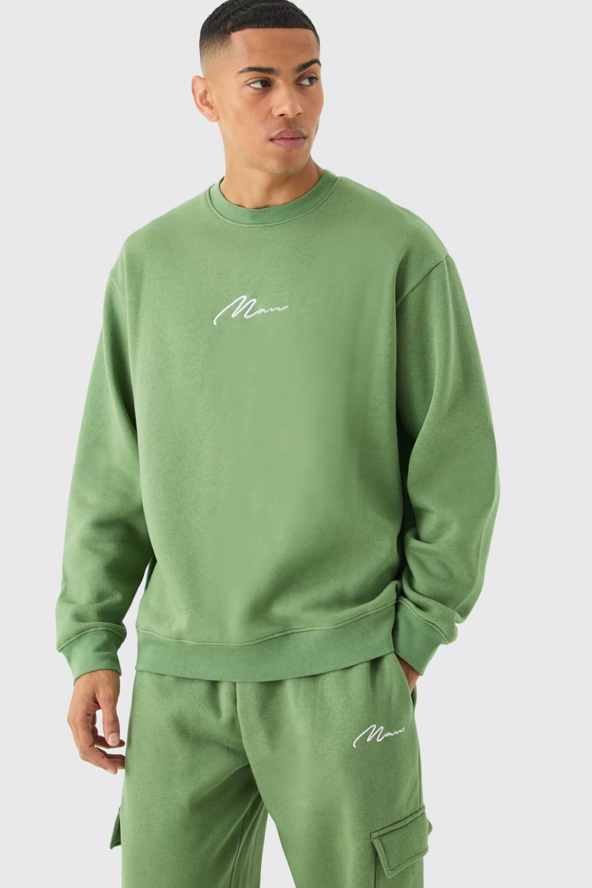 boohooMAN Man Signature Oversized Sweatshirt Cargo Tracksuit | UK