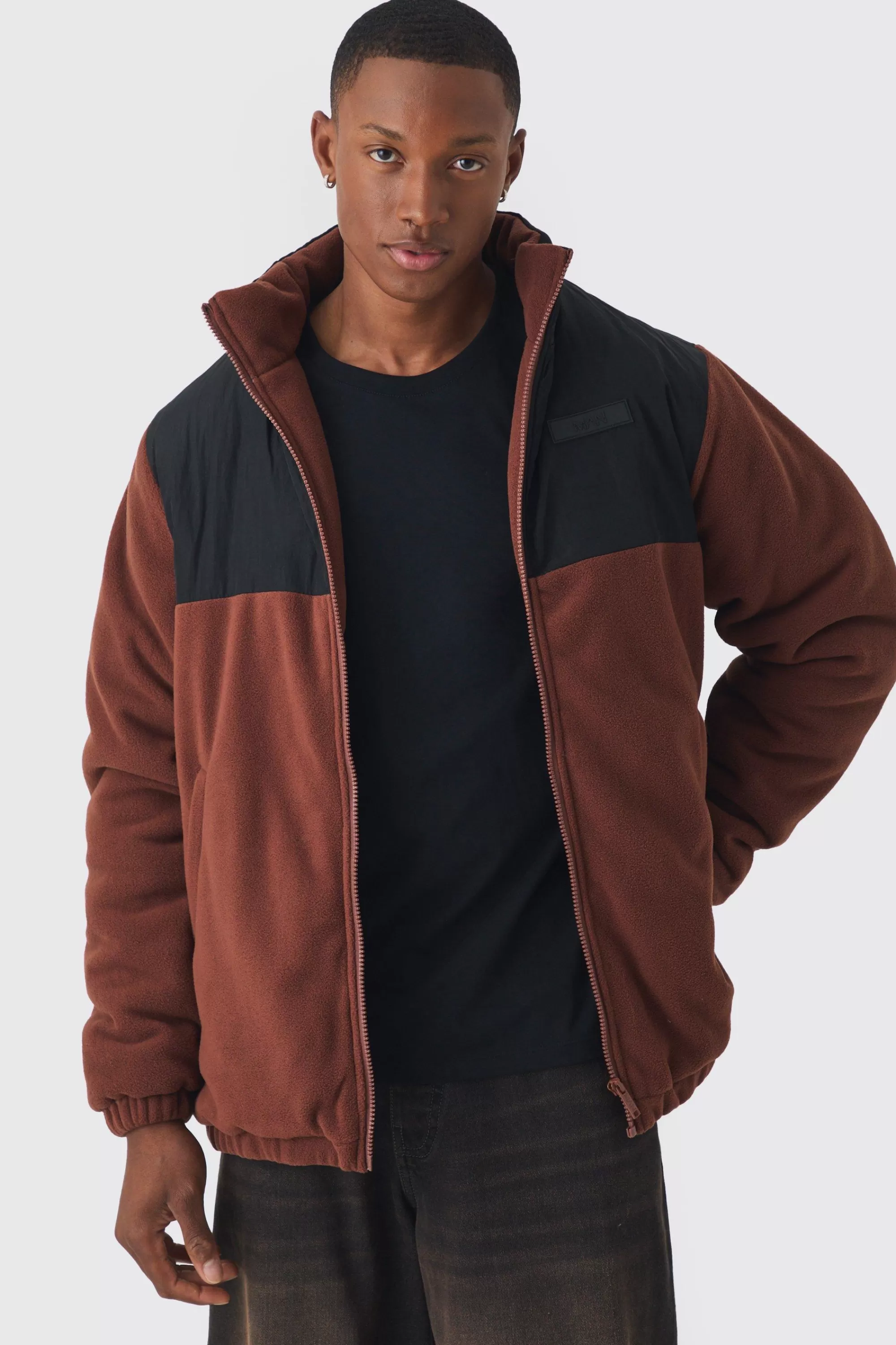boohooMAN Man Tab Colour Block Fleece Jacket In | UK
