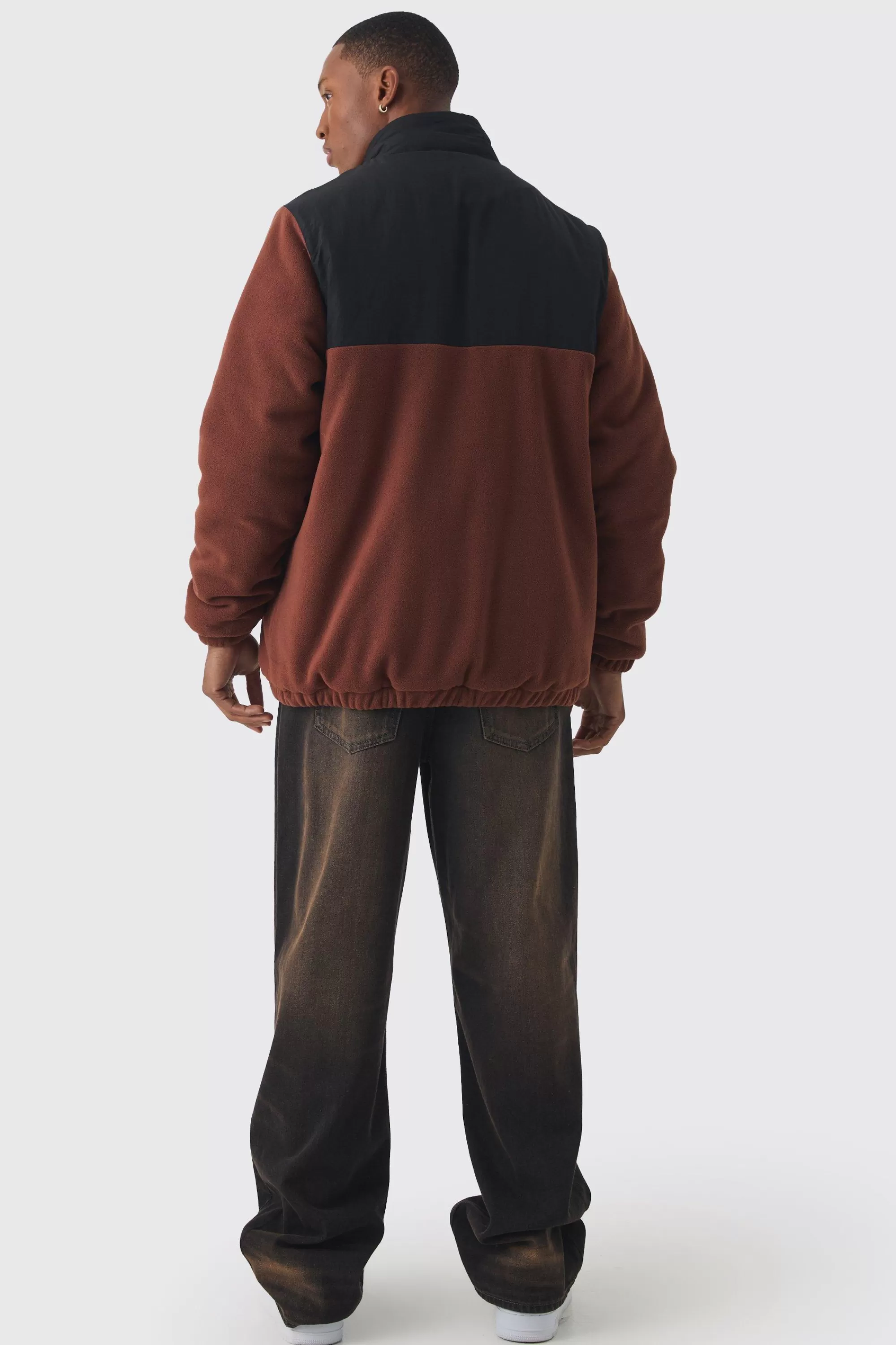 boohooMAN Man Tab Colour Block Fleece Jacket In | UK
