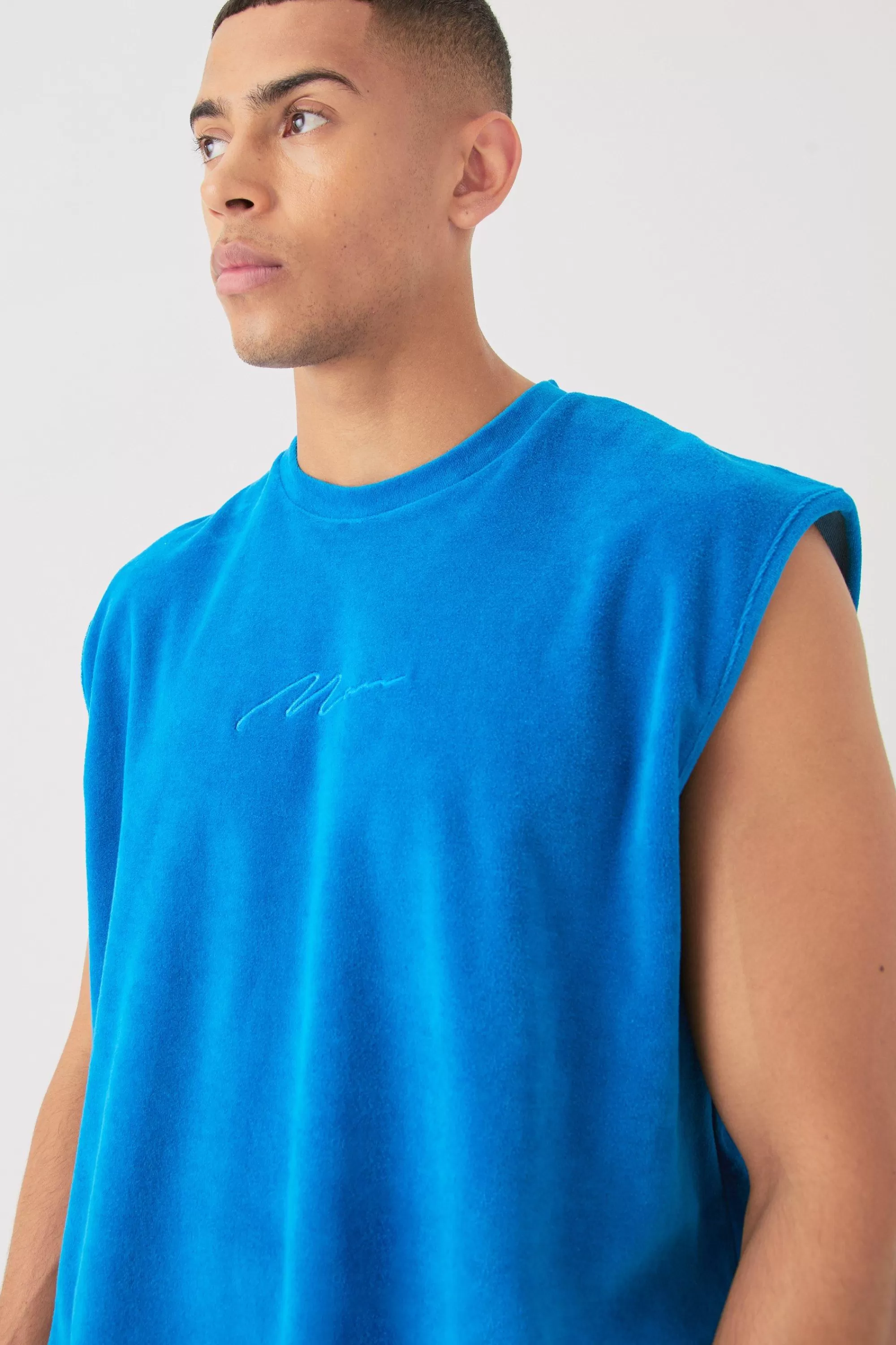 boohooMAN Man Velour Oversized Tank & Pocket Shorts Set | UK