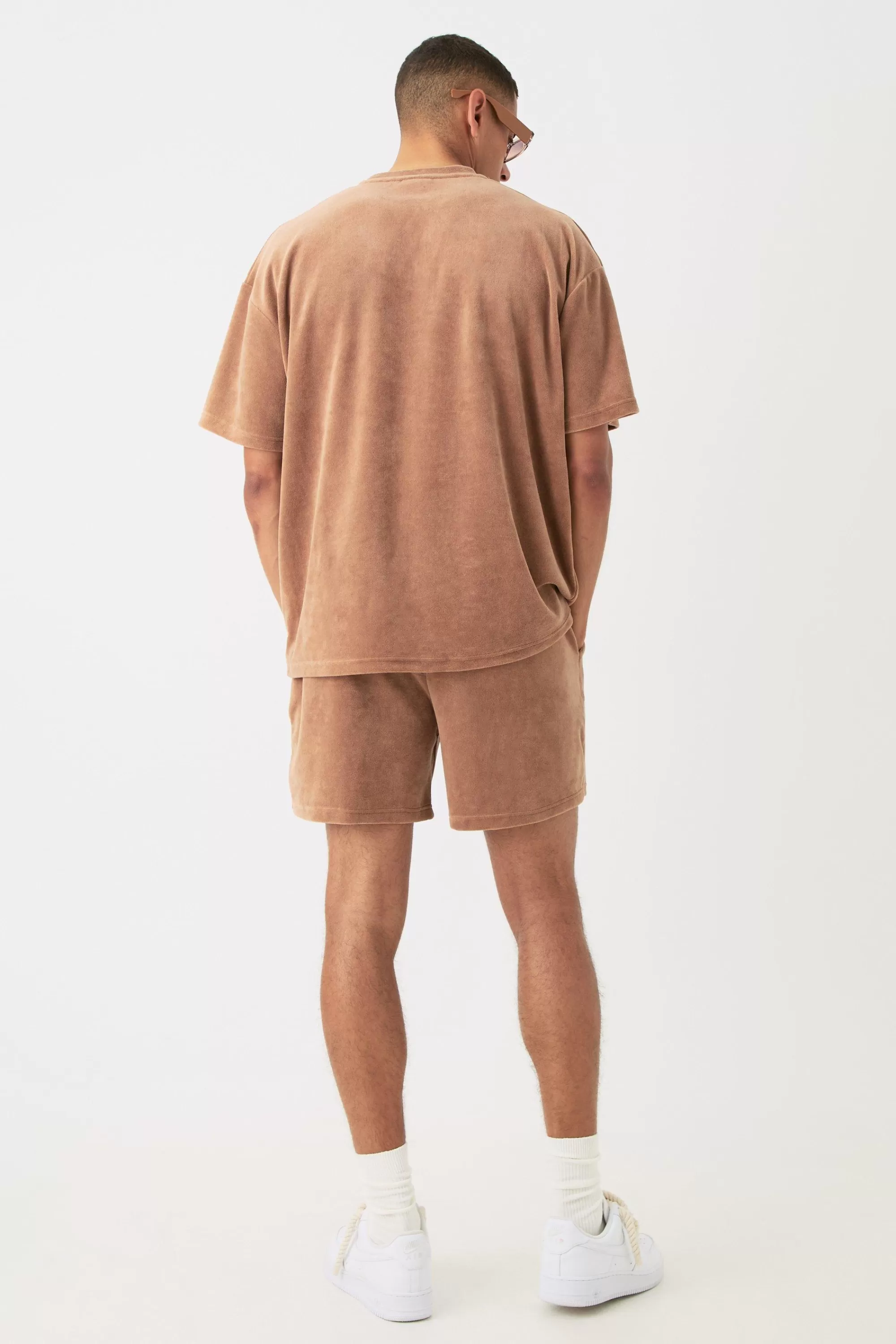 boohooMAN Man Velour Oversized T-shirt & Pintuck Shorts Set | UK