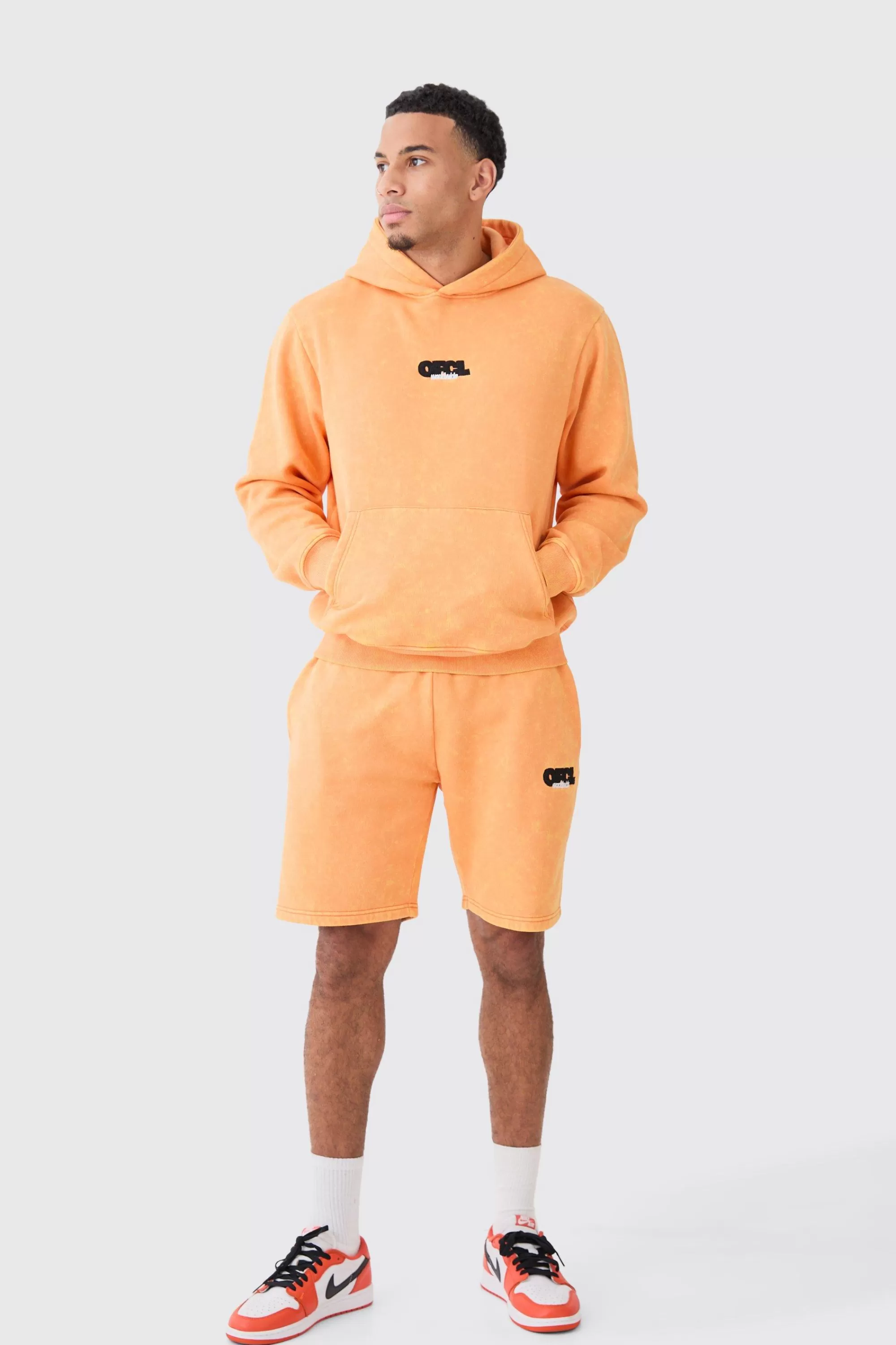 boohooMAN Man Washed Hooded Short Tracksuit | UK