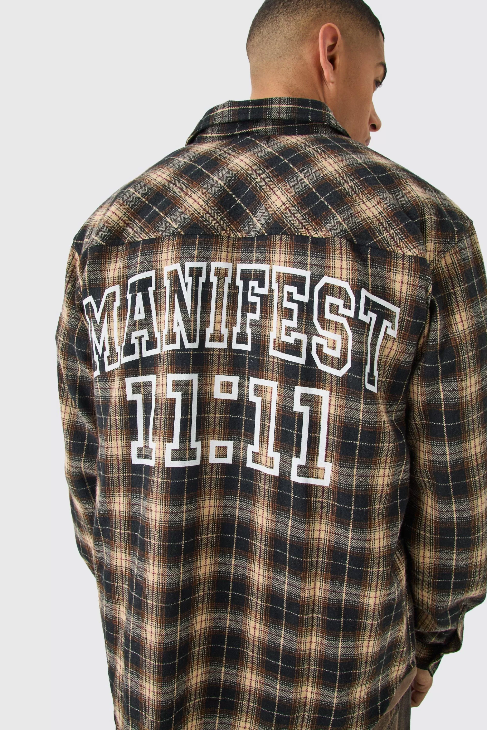 boohooMAN Manifest Back Print Check Shirt | UK