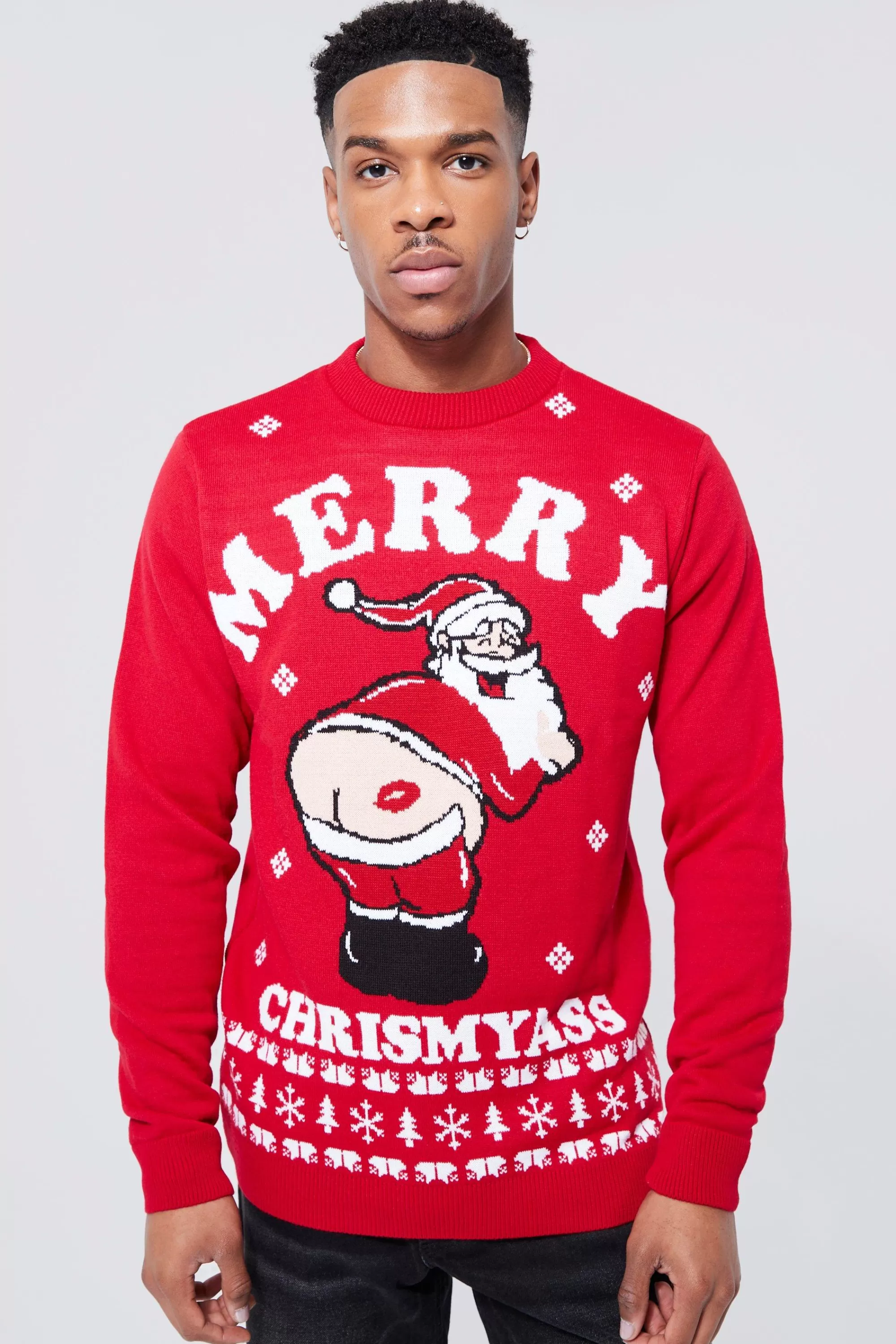 boohooMAN Merry Chrismyass Christmas Jumper | UK