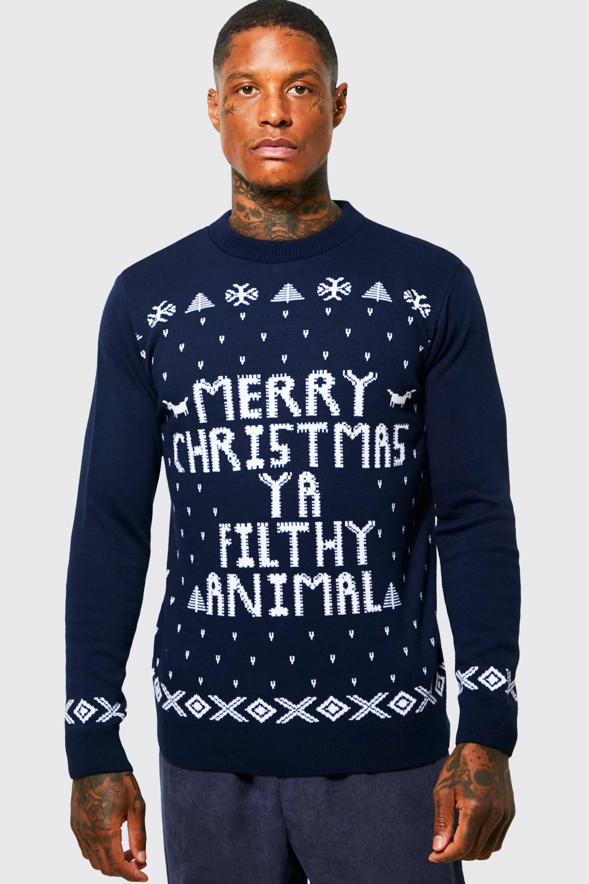 boohooMAN Merry Christmas Ya Filthy Animal Jumper | UK