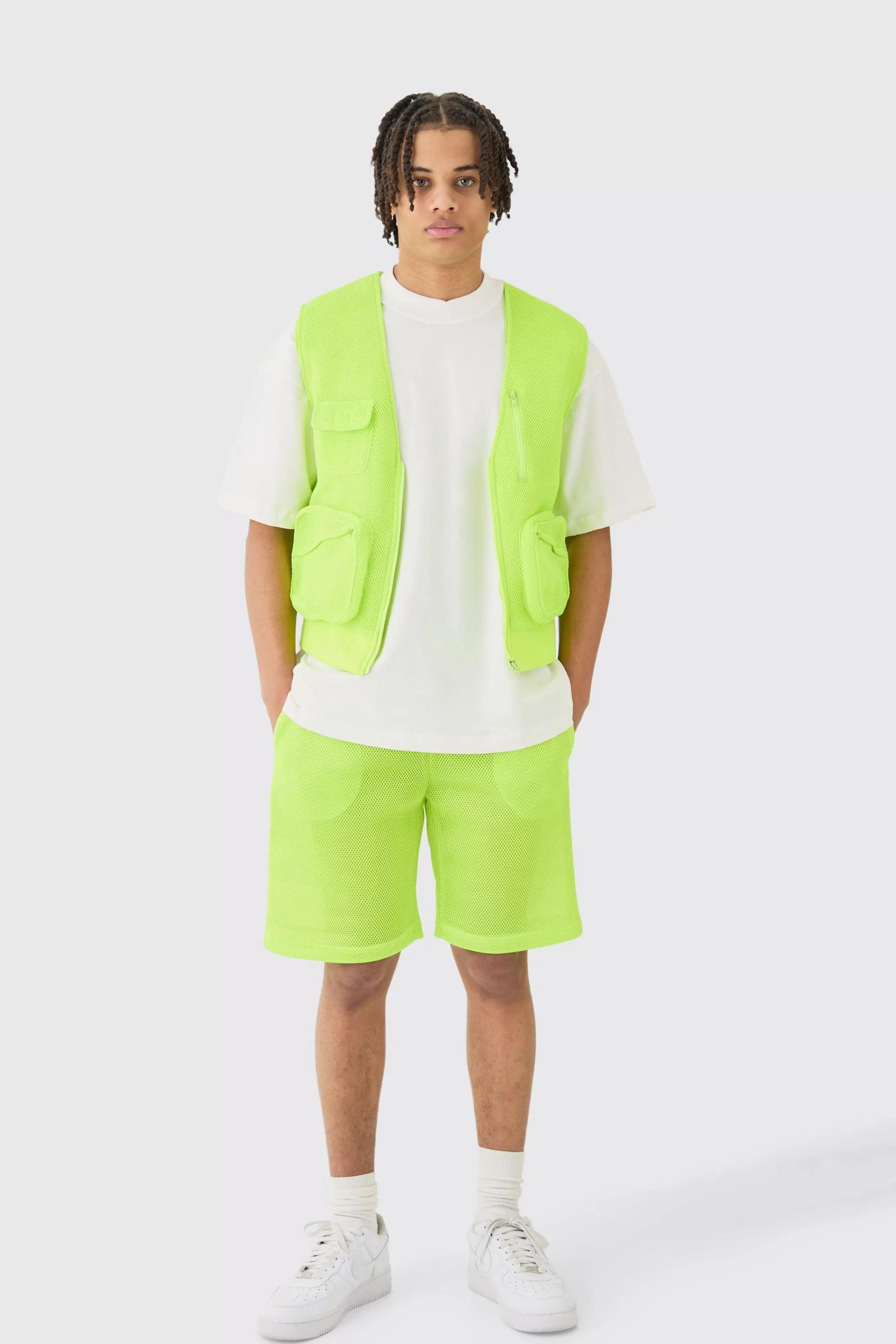 boohooMAN Mesh Vest & Short Set | UK