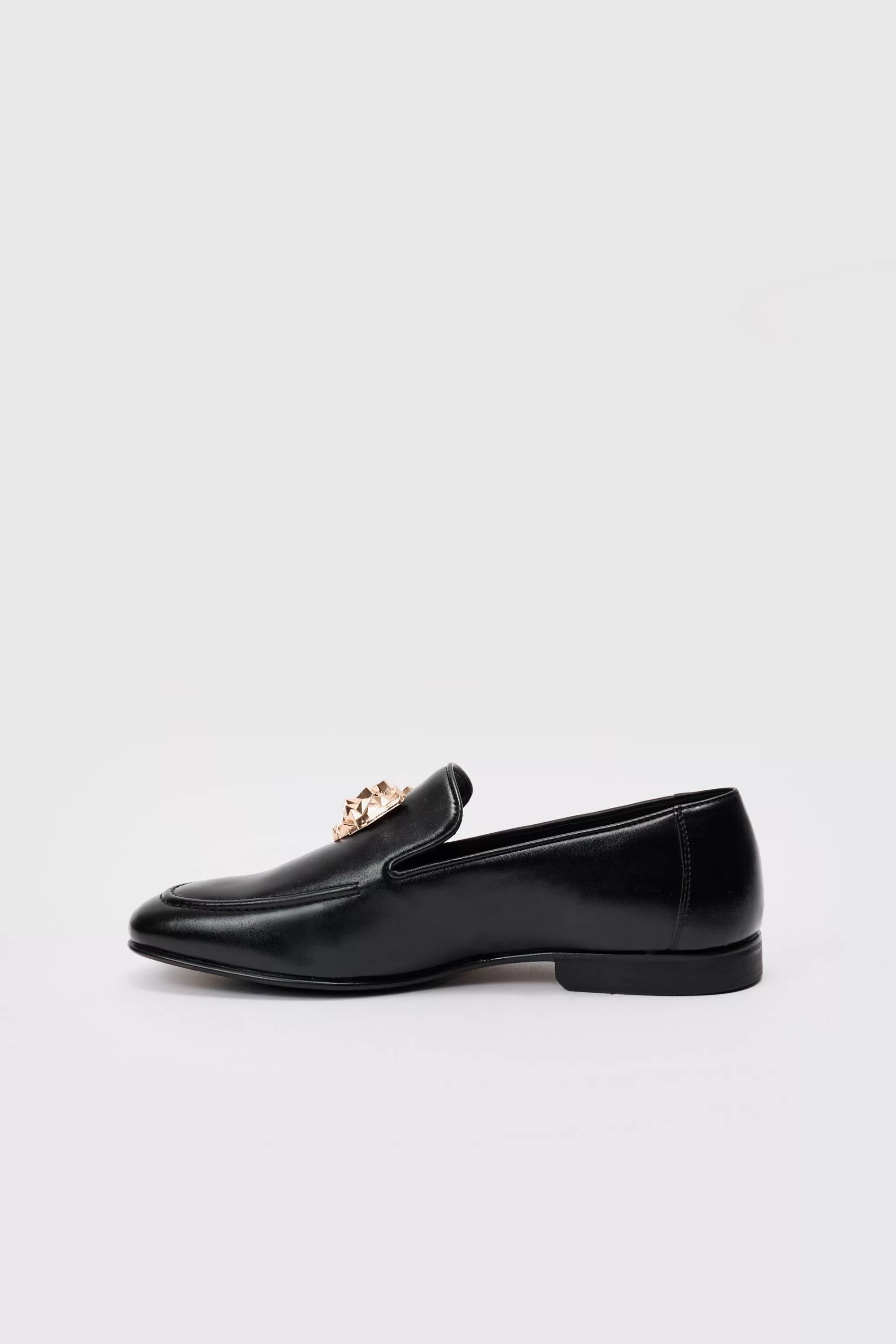 boohooMAN Metal Hardware Loafer In Black | UK