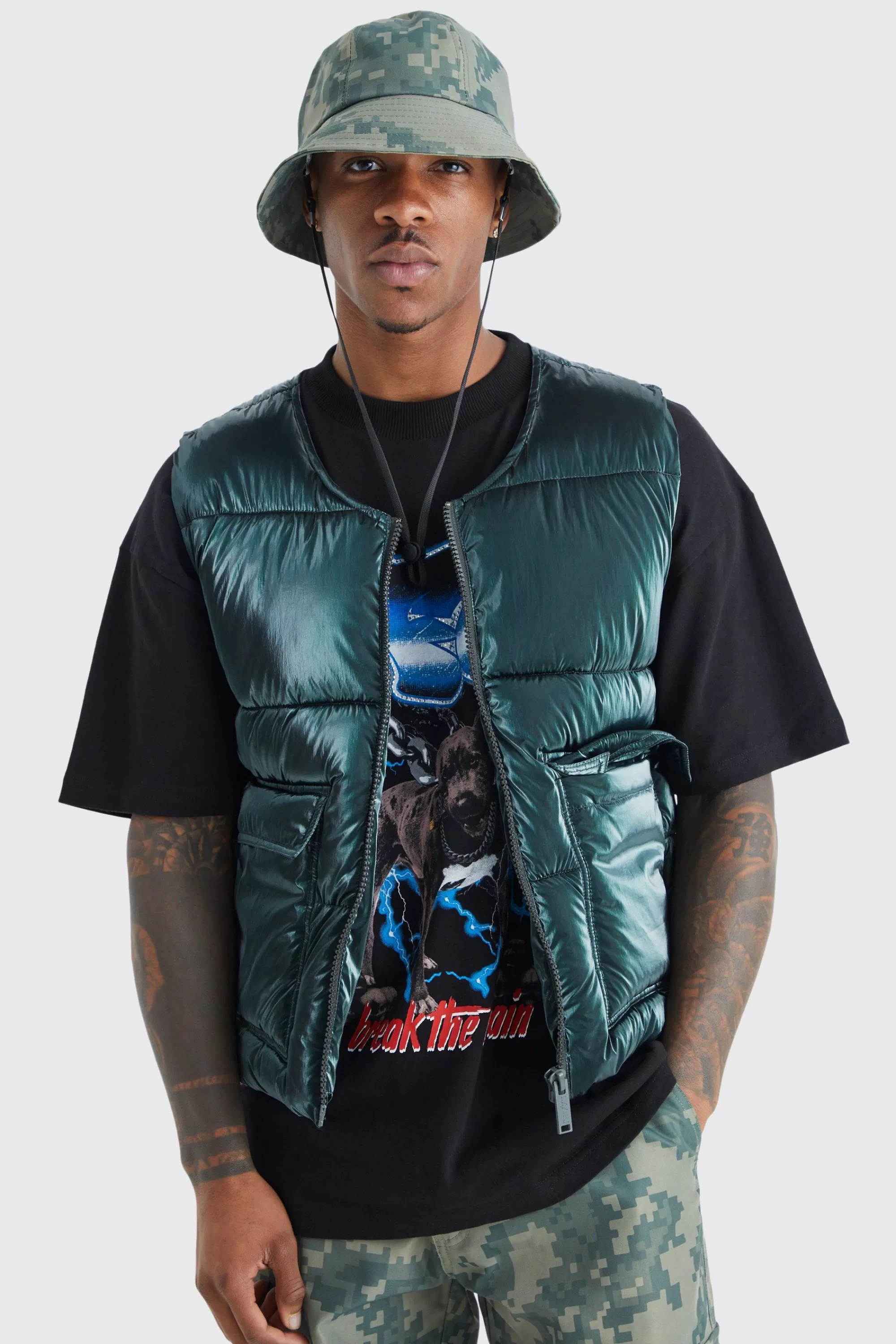 boohooMAN Metallic Boxy Gilet | UK