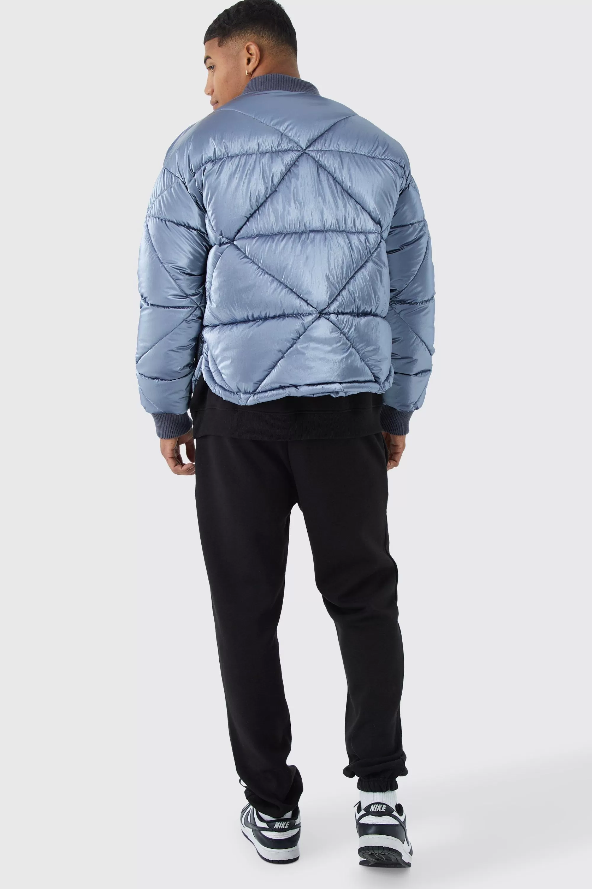boohooMAN Metallic Quilted Puffer Bomber | UK