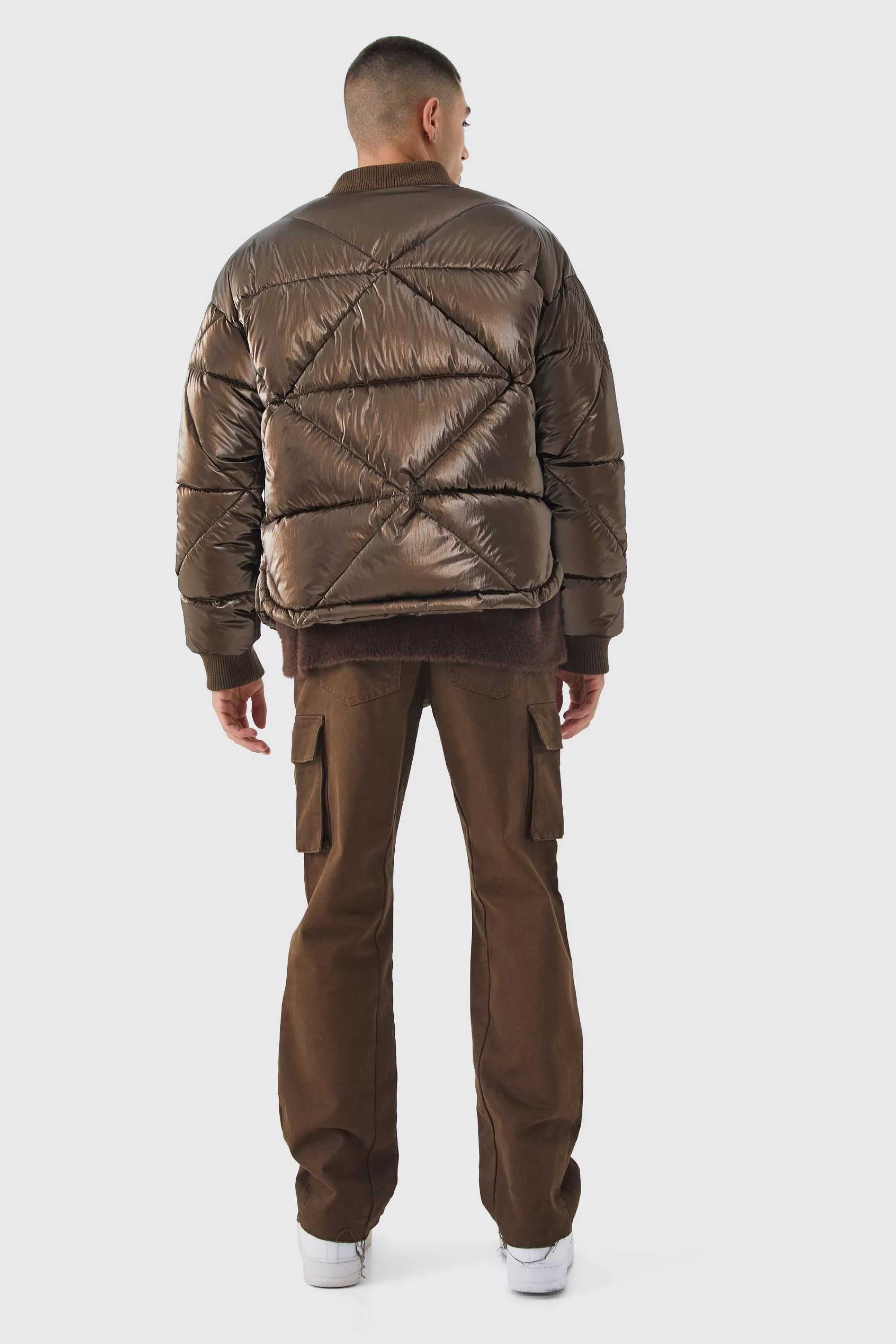 boohooMAN Metallic Quilted Puffer Bomber | UK