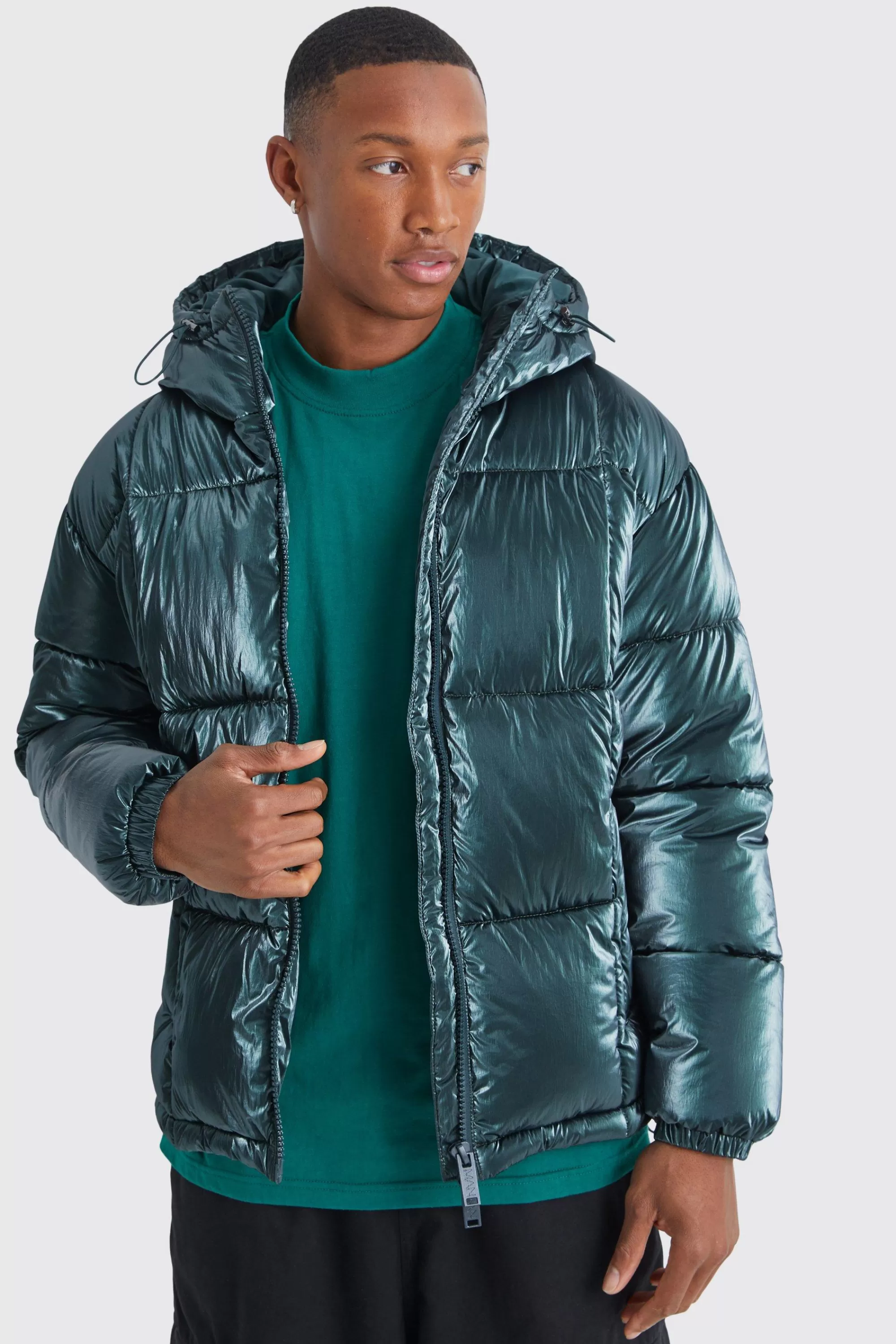 boohooMAN Metallic Square Quilted Puffer | UK