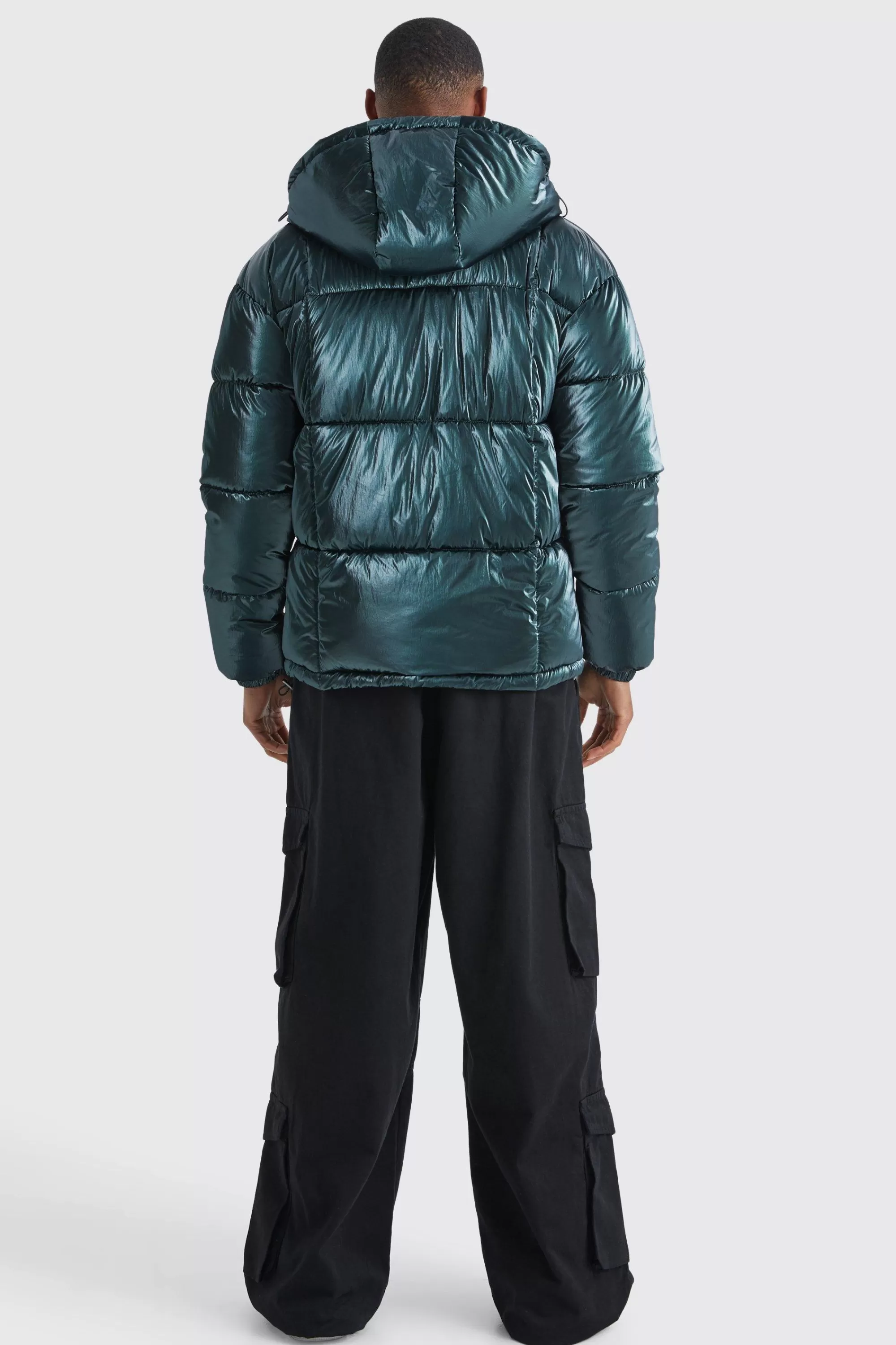 boohooMAN Metallic Square Quilted Puffer | UK