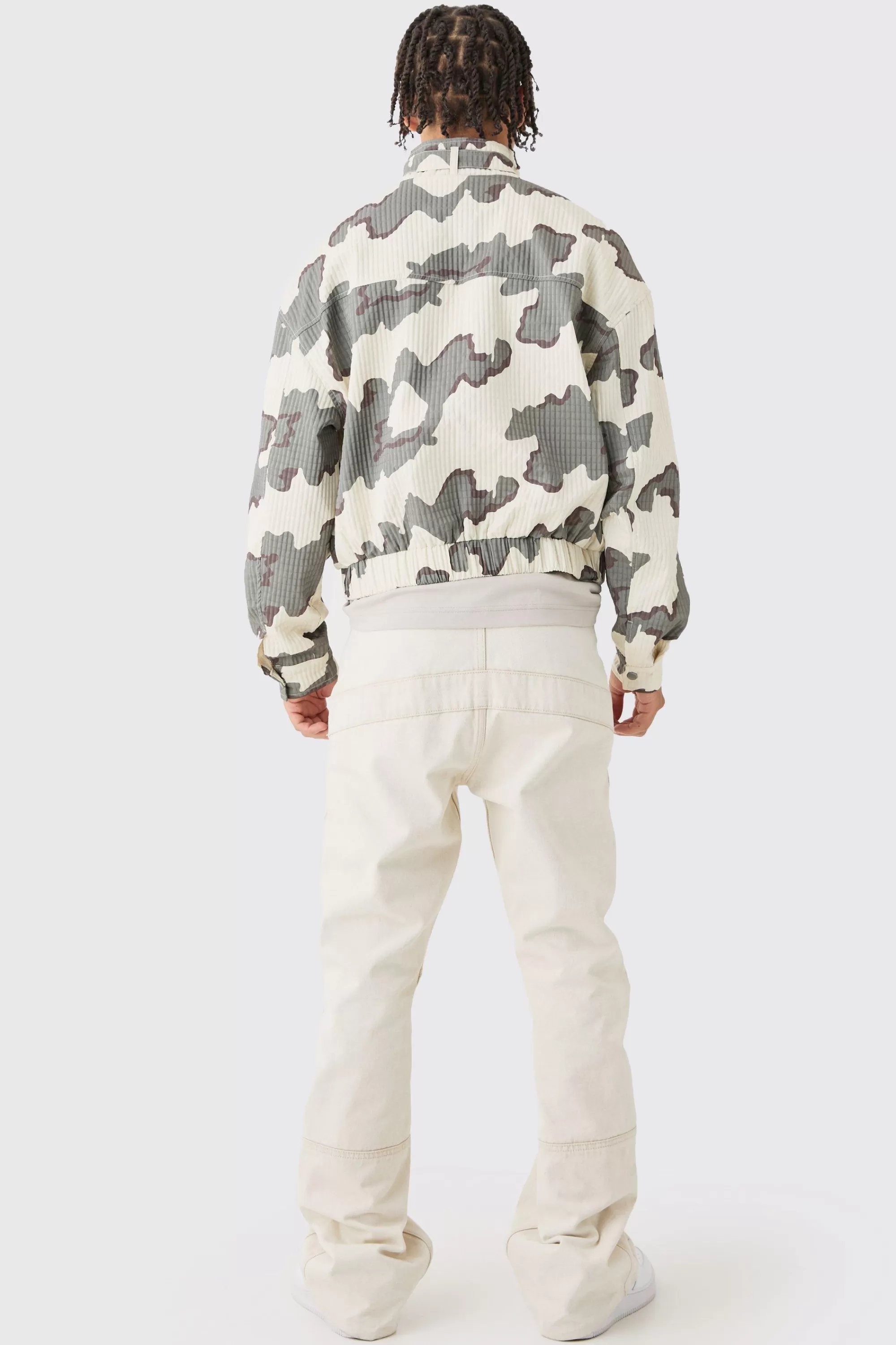 boohooMAN Micro Quilted Camo Strap Detail Bomber | UK