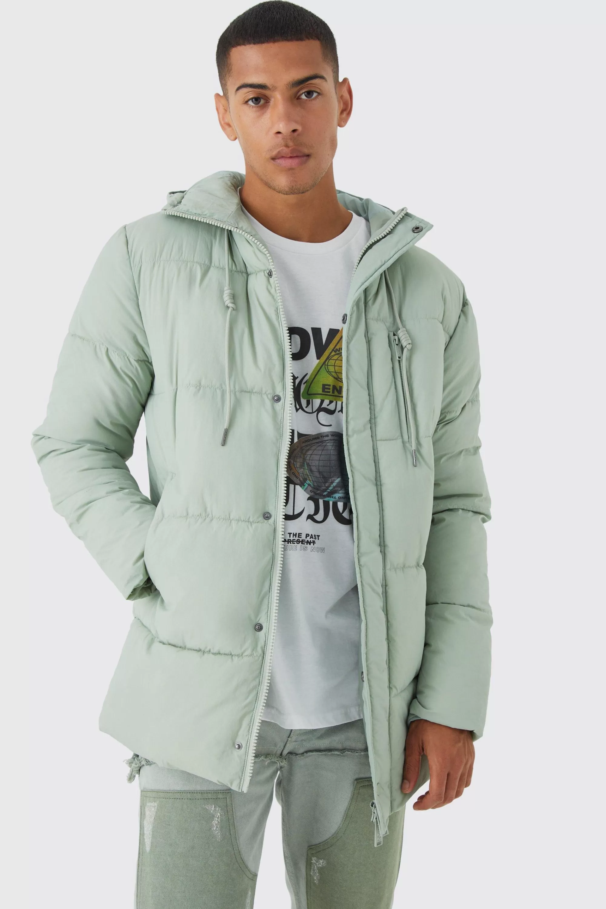 boohooMAN Mid Length Puffer Parka | UK