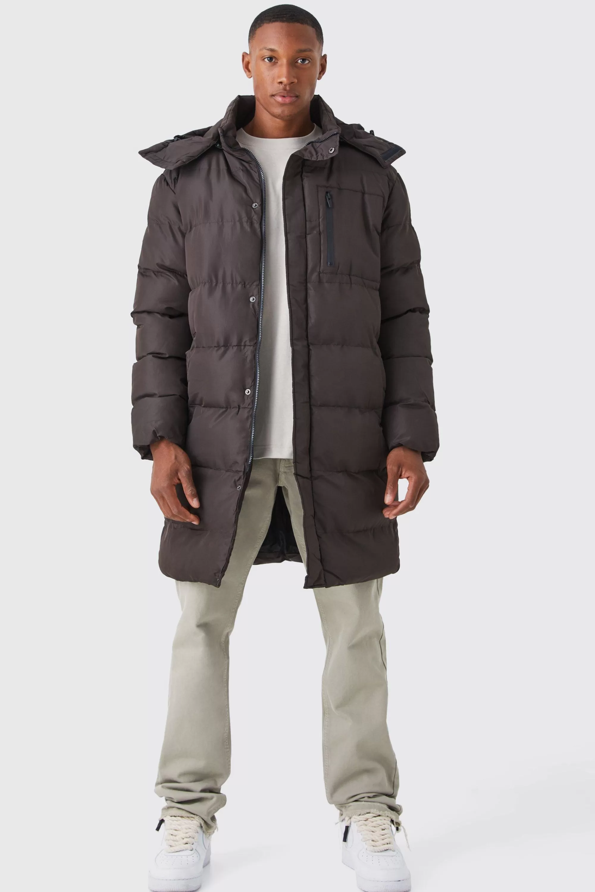 boohooMAN Mid Length Puffer Parka With Hood | UK