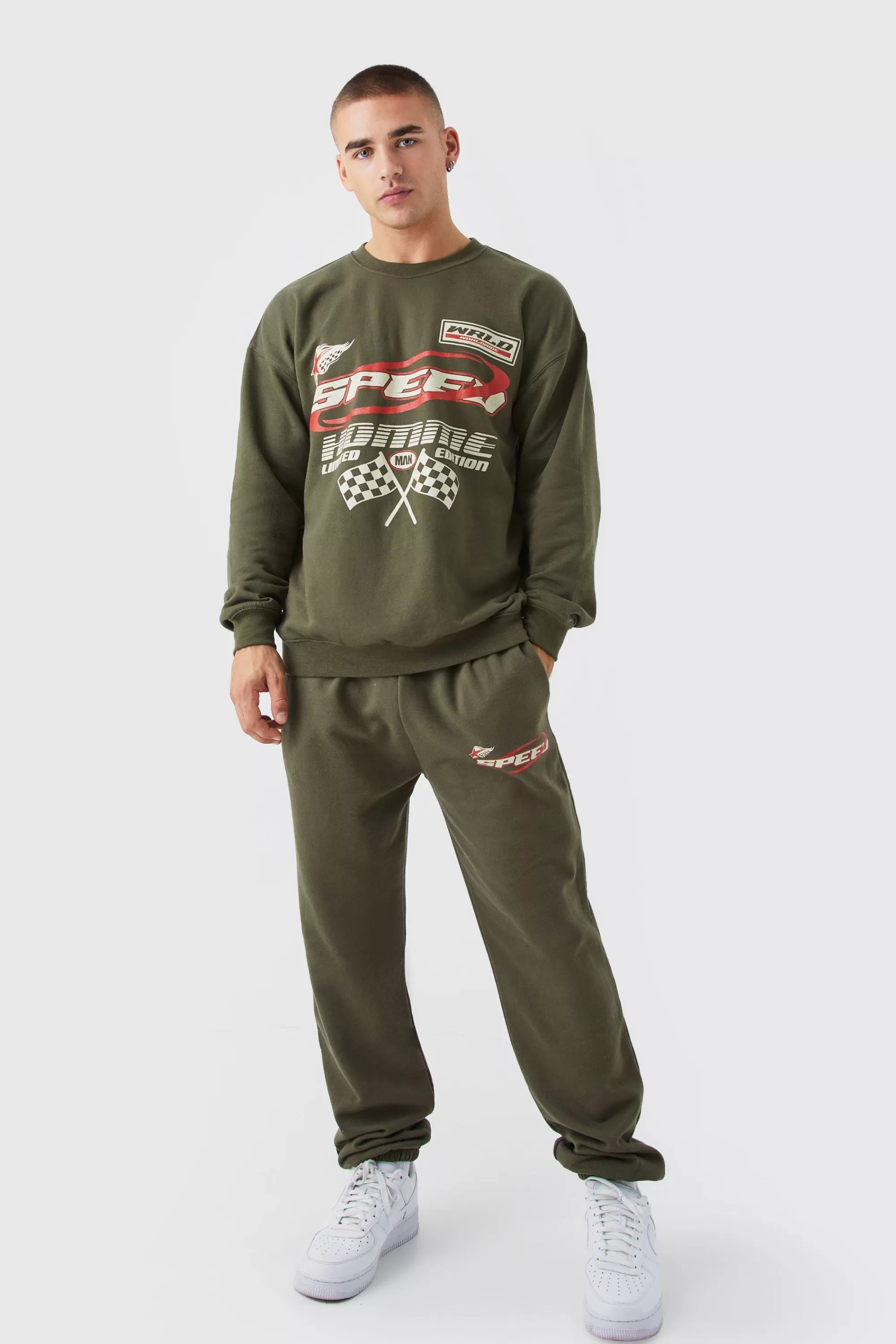 boohooMAN Moto Graphic Sweat Tracksuit | UK