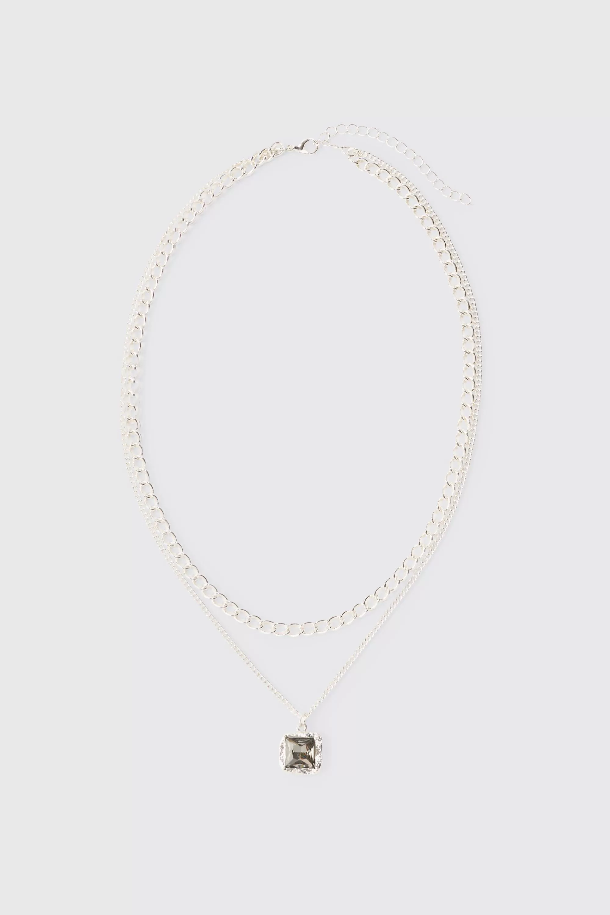 boohooMAN Multi Layer Chain Necklace With Blue Gem Stone Pendant | UK
