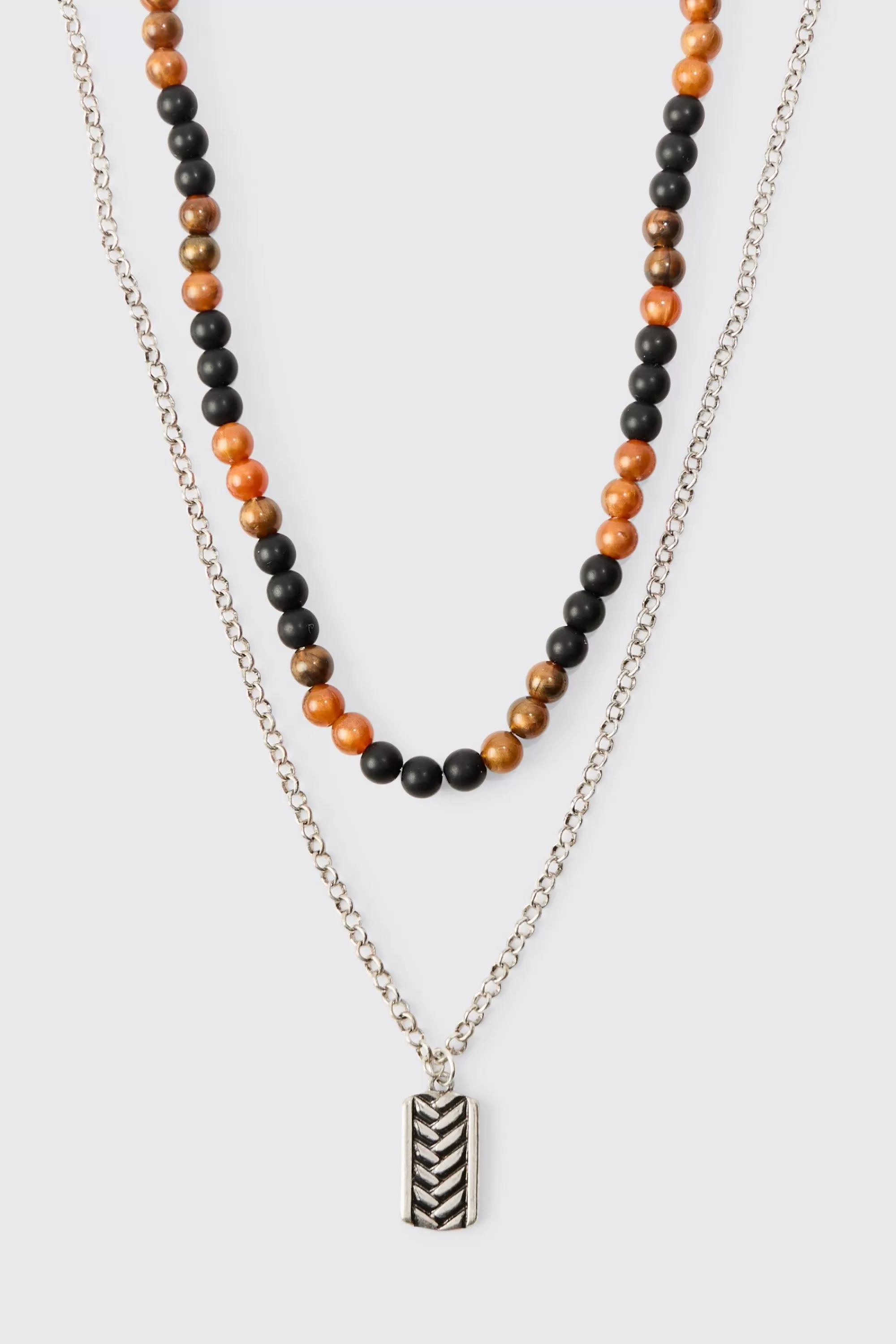 boohooMAN Multi Layer Dog Tag Pendant Necklace | UK
