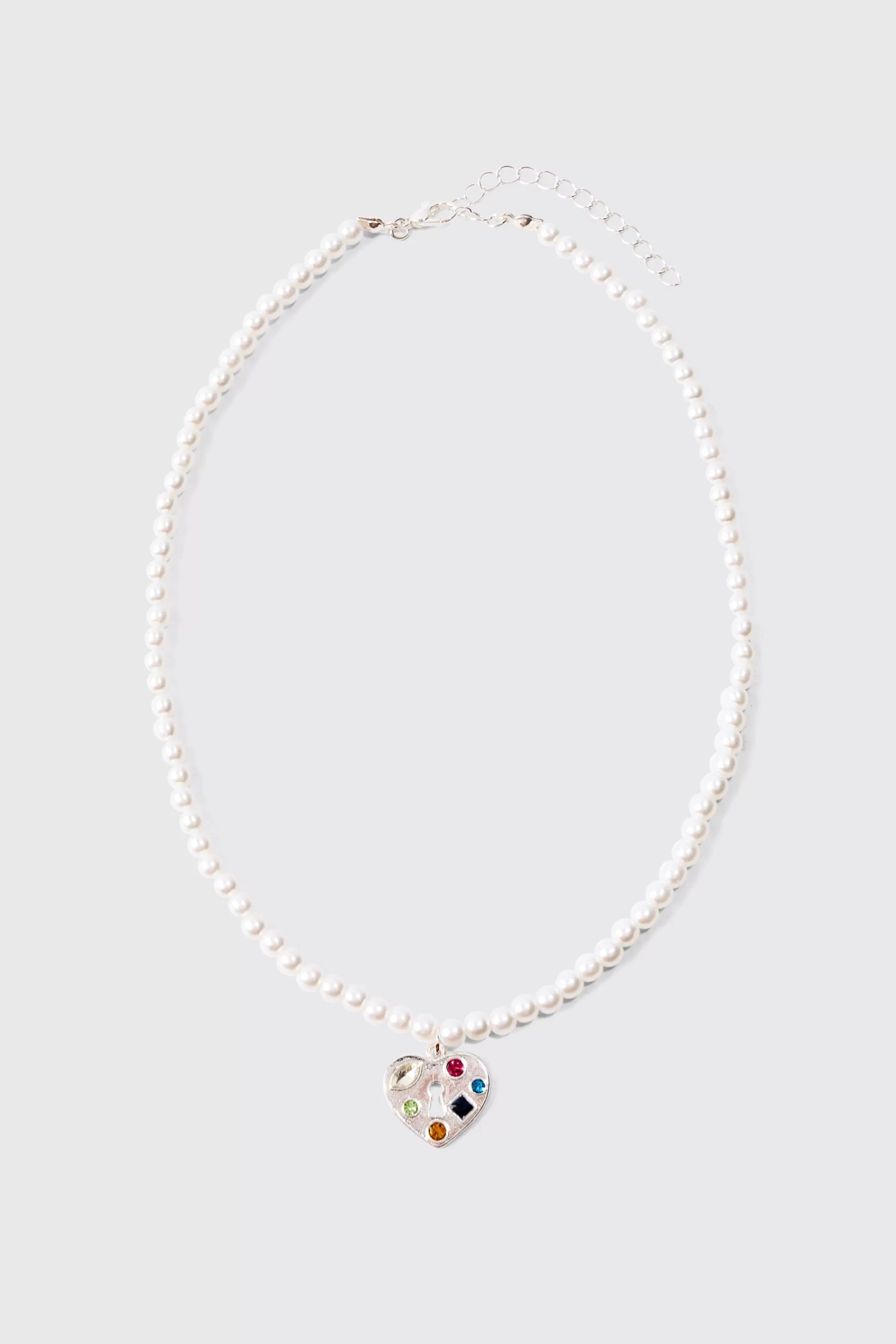 boohooMAN Multi Layer Pearl Chain Man Branded Necklace In | UK