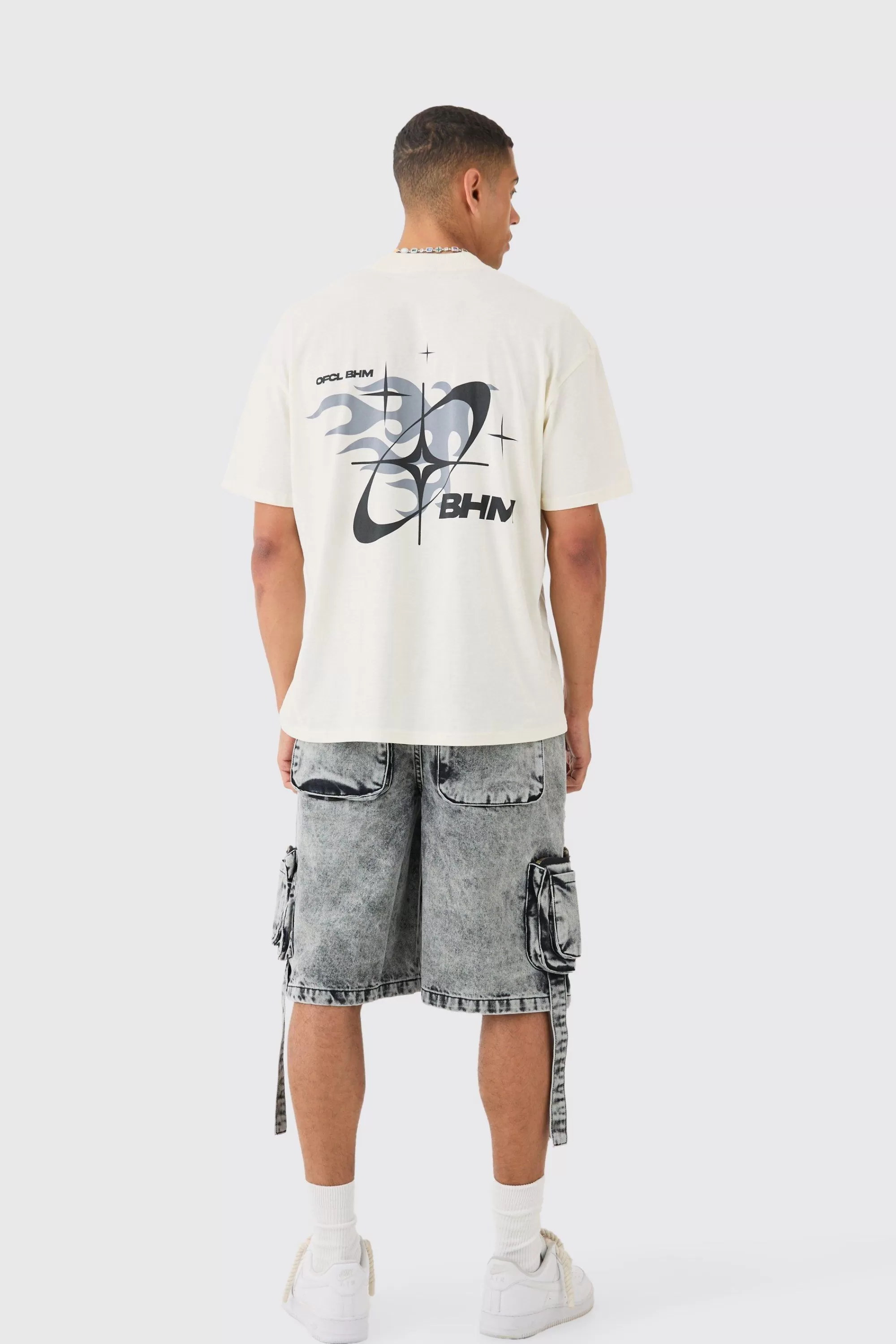 boohooMAN Multi Pocket Cargo Strap Denim Jorts In | UK