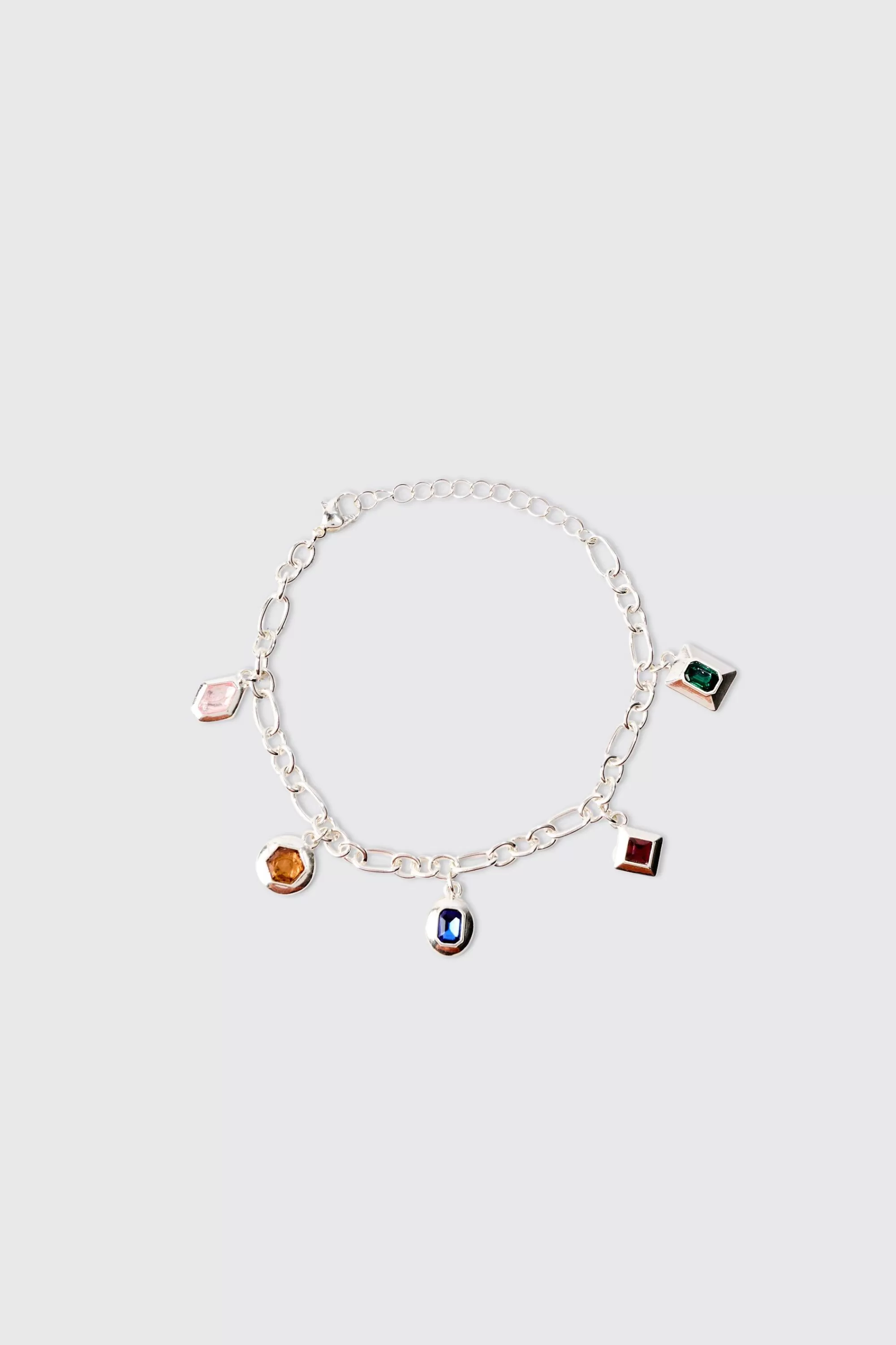 boohooMAN Multicolour Gem Stone Pendant Bracelet In | UK