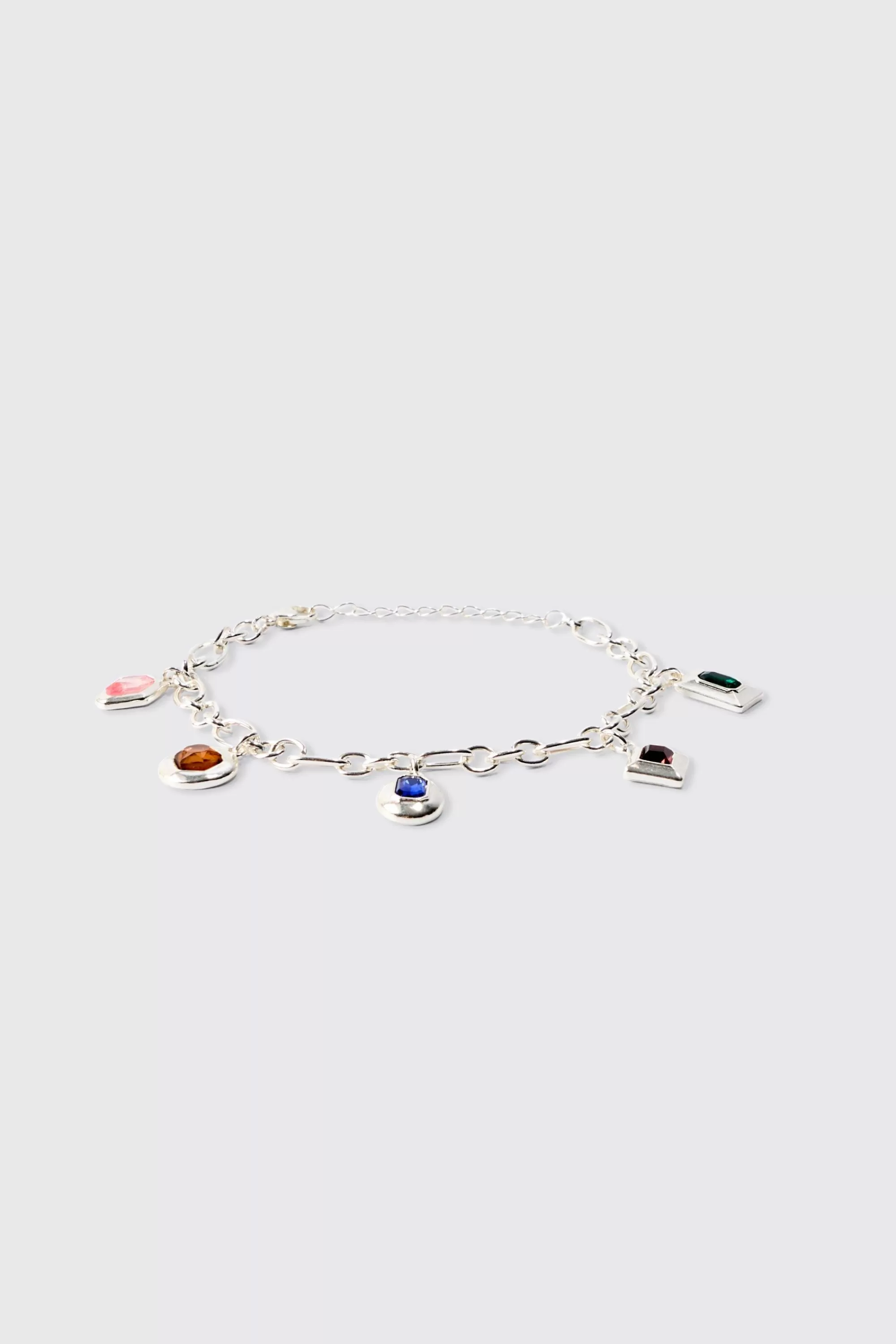 boohooMAN Multicolour Gem Stone Pendant Bracelet In | UK