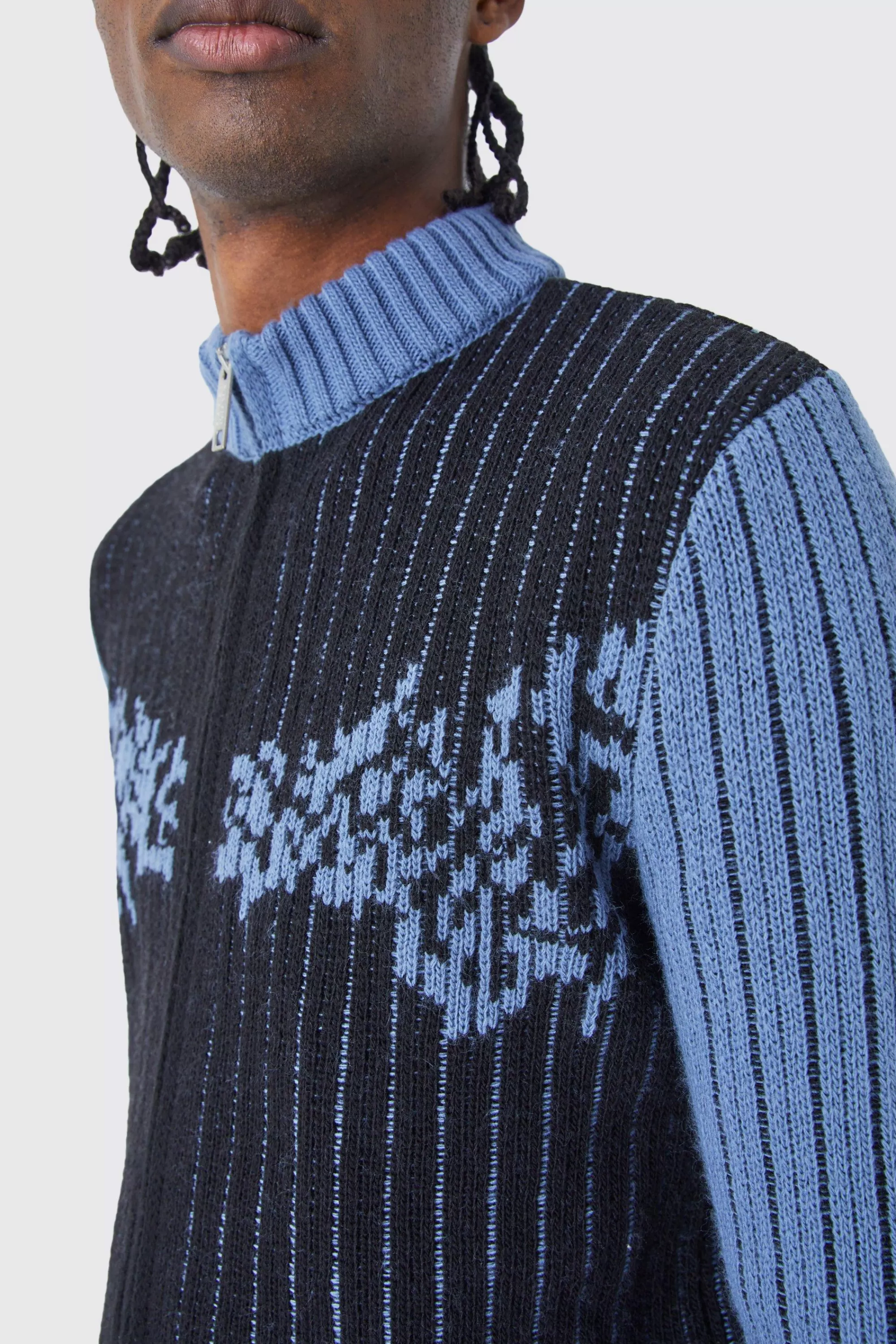 boohooMAN Muscle Fit 2 Tone Rib Extended Neck Jumper | UK