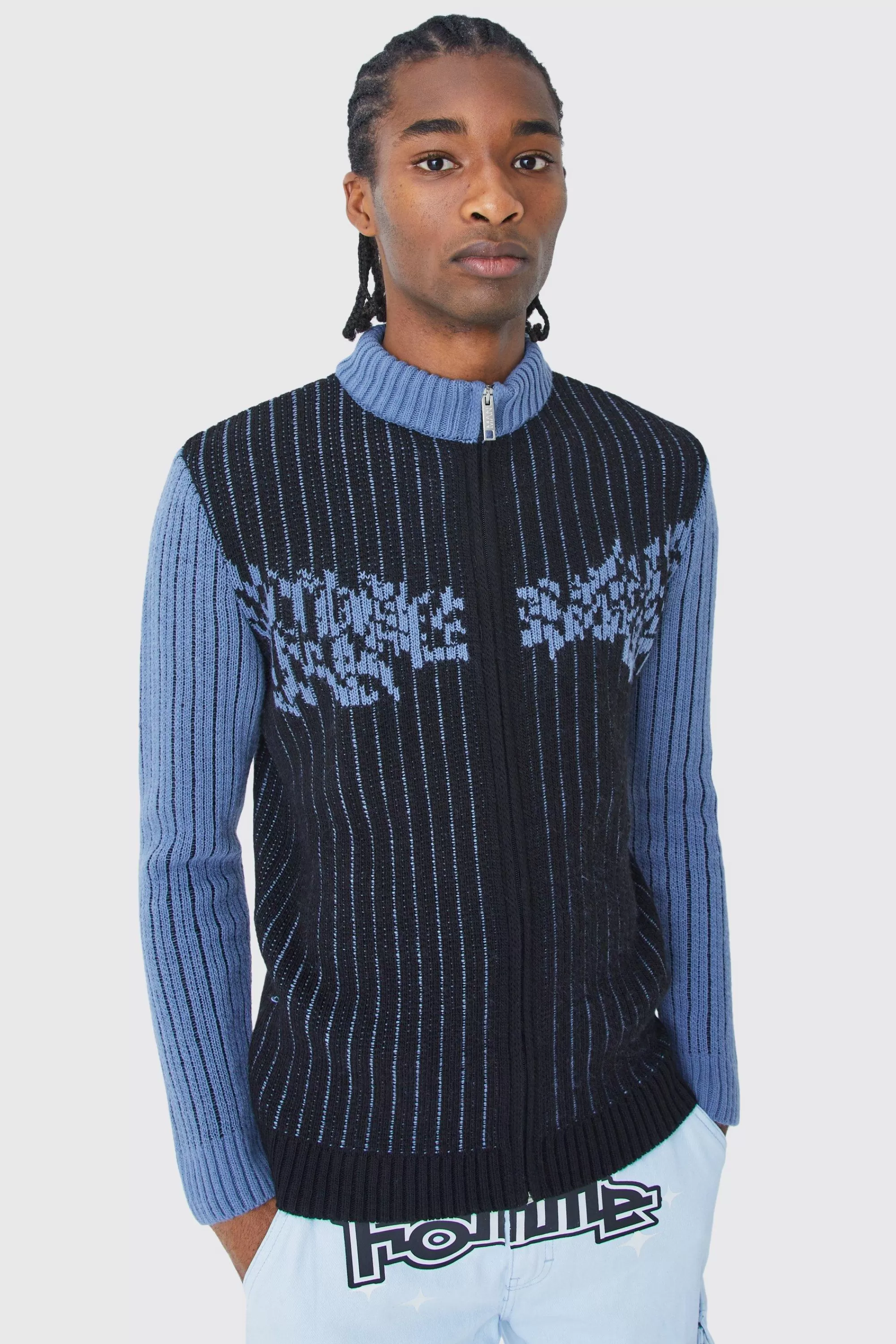 boohooMAN Muscle Fit 2 Tone Rib Extended Neck Jumper | UK