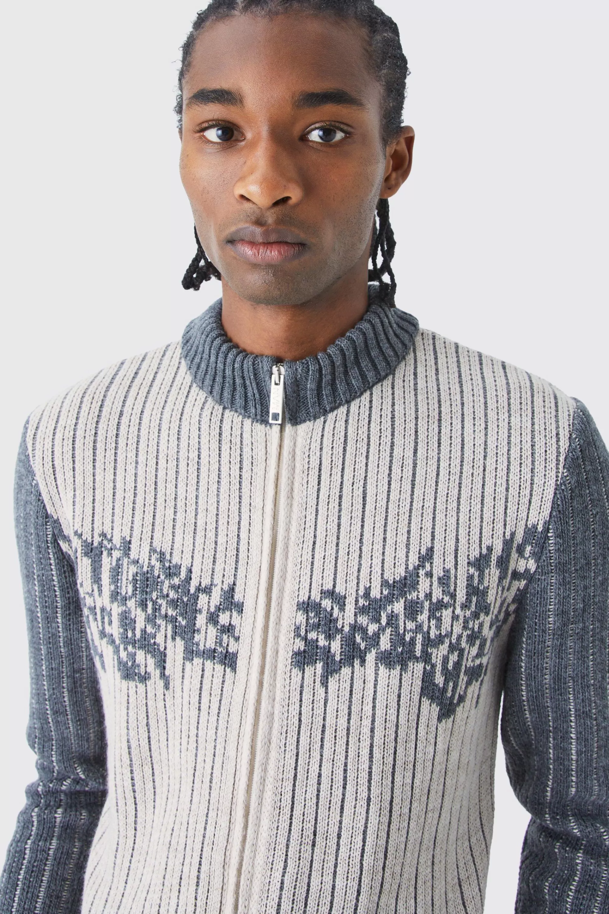 boohooMAN Muscle Fit 2 Tone Rib Extended Neck Jumper | UK