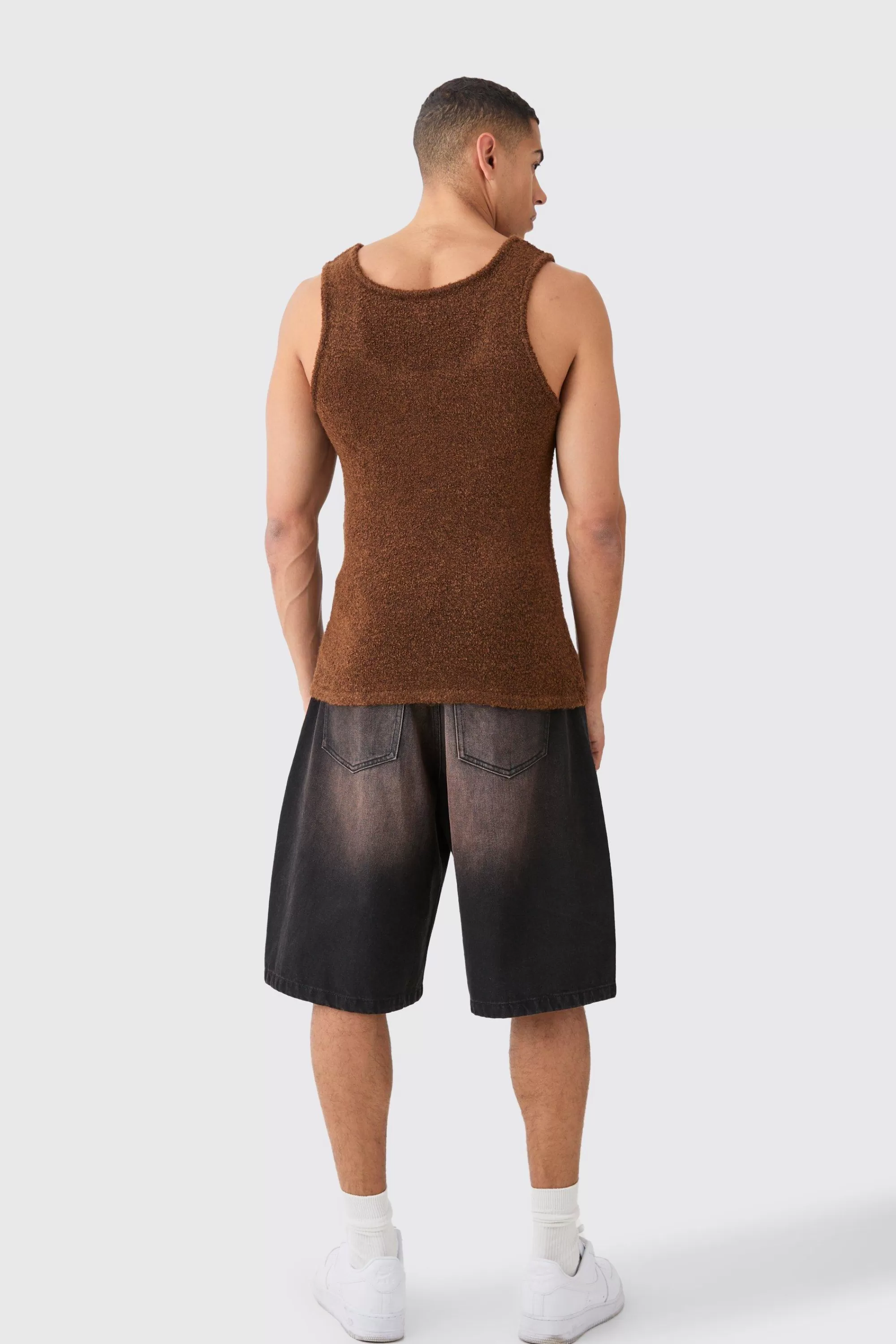 boohooMAN Muscle Fit Boucle Textured Knitted Vest | UK