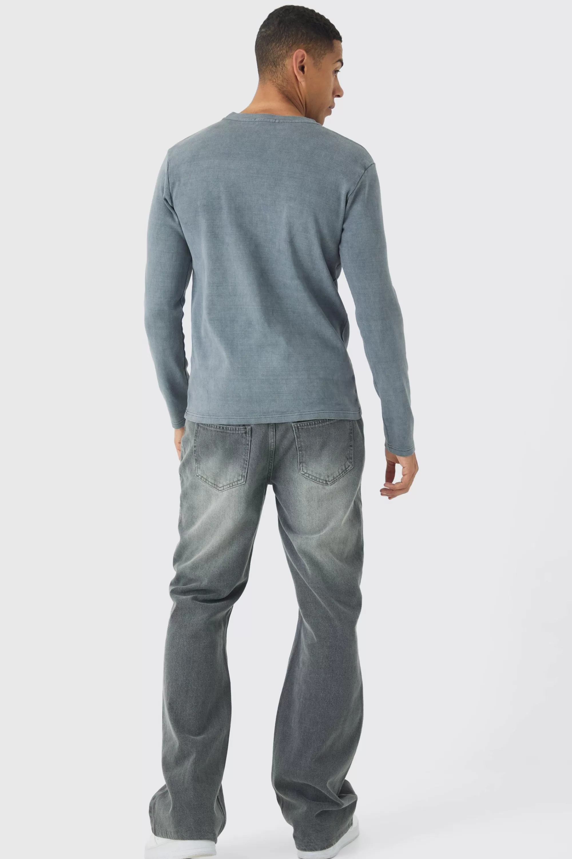 boohooMAN Muscle Fit Long Sleeve Heavyweight Ribbed Washed Jumper | UK