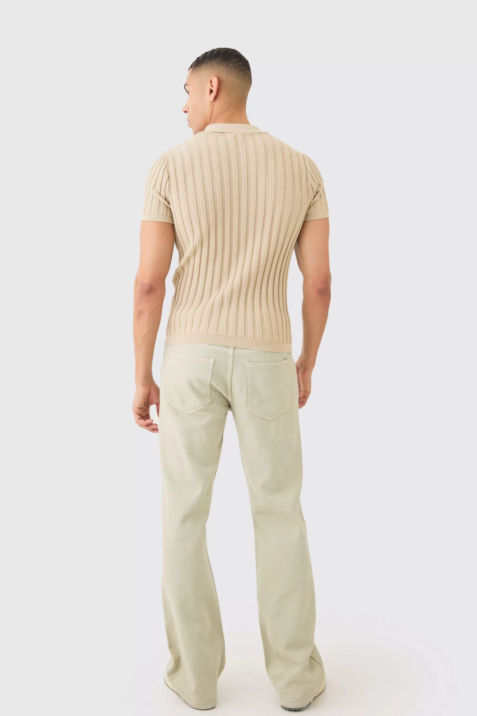 boohooMAN Muscle Fit Revere Ribbed Knit Polo | UK