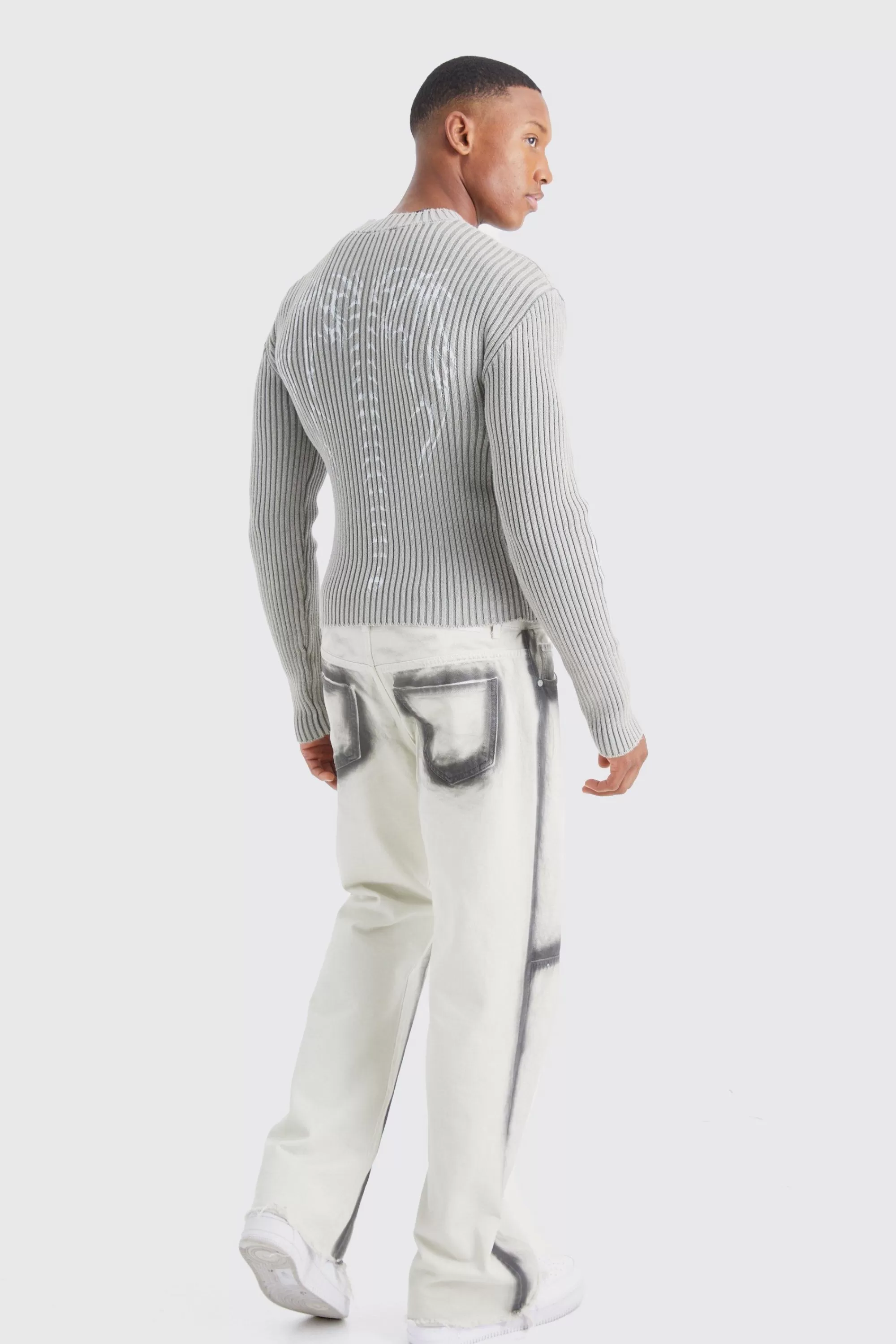 boohooMAN Muscle Fit Ribbed Acid Wash Knit Jumper | UK