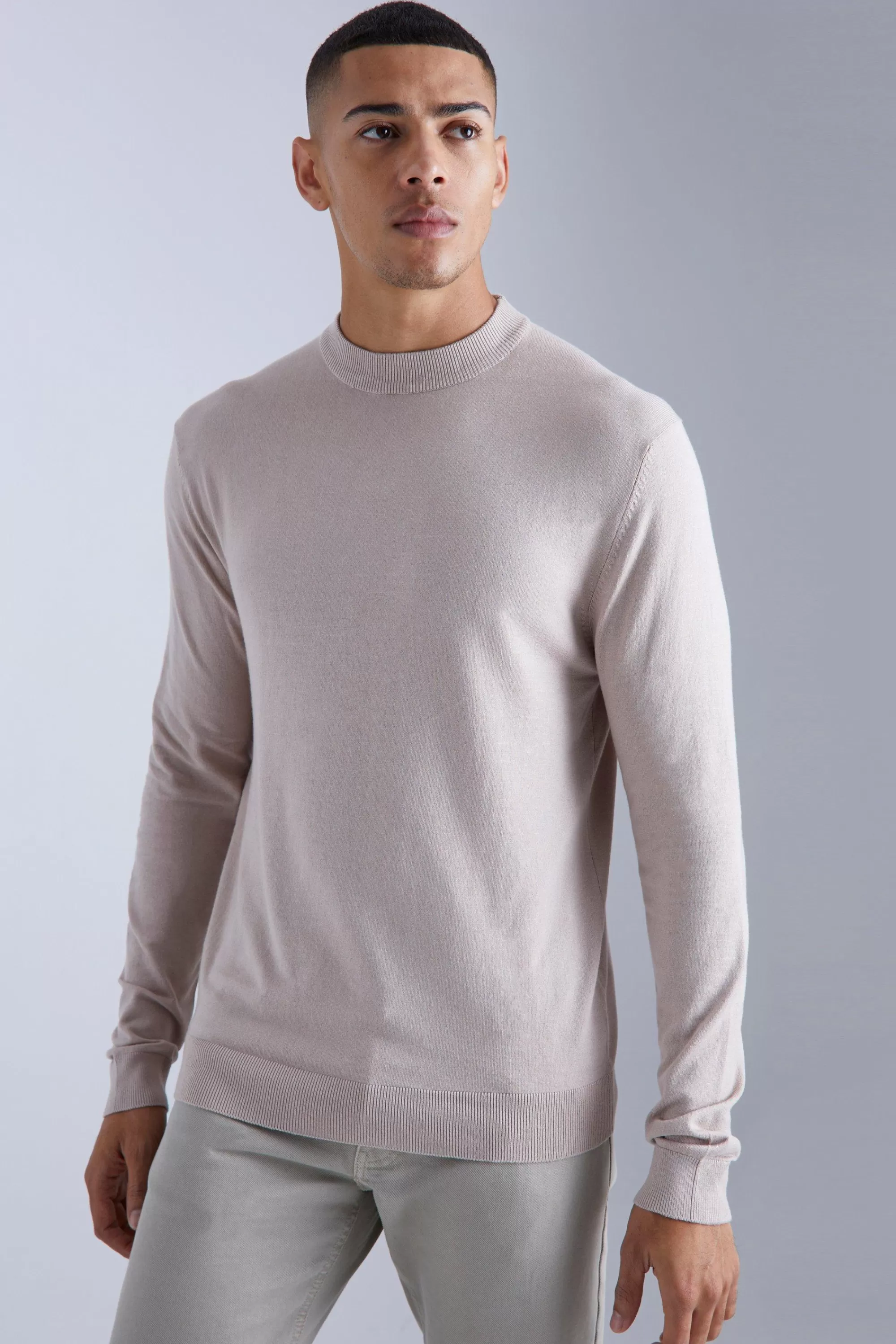 boohooMAN Muscle Fit Ribbed Extended Neck Jumper | UK