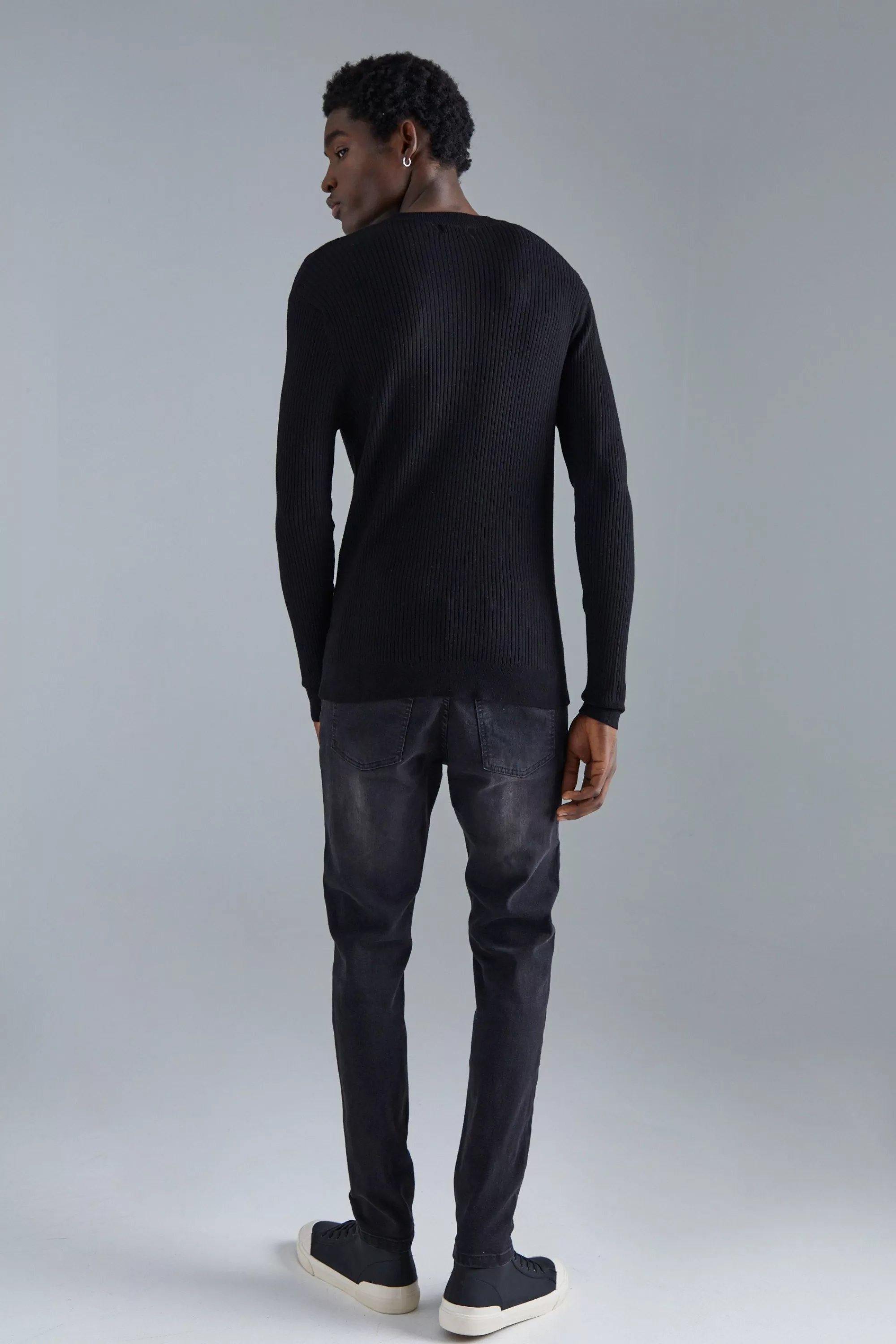 boohooMAN Muscle Fit Ribbed Extended Neck Jumper | UK