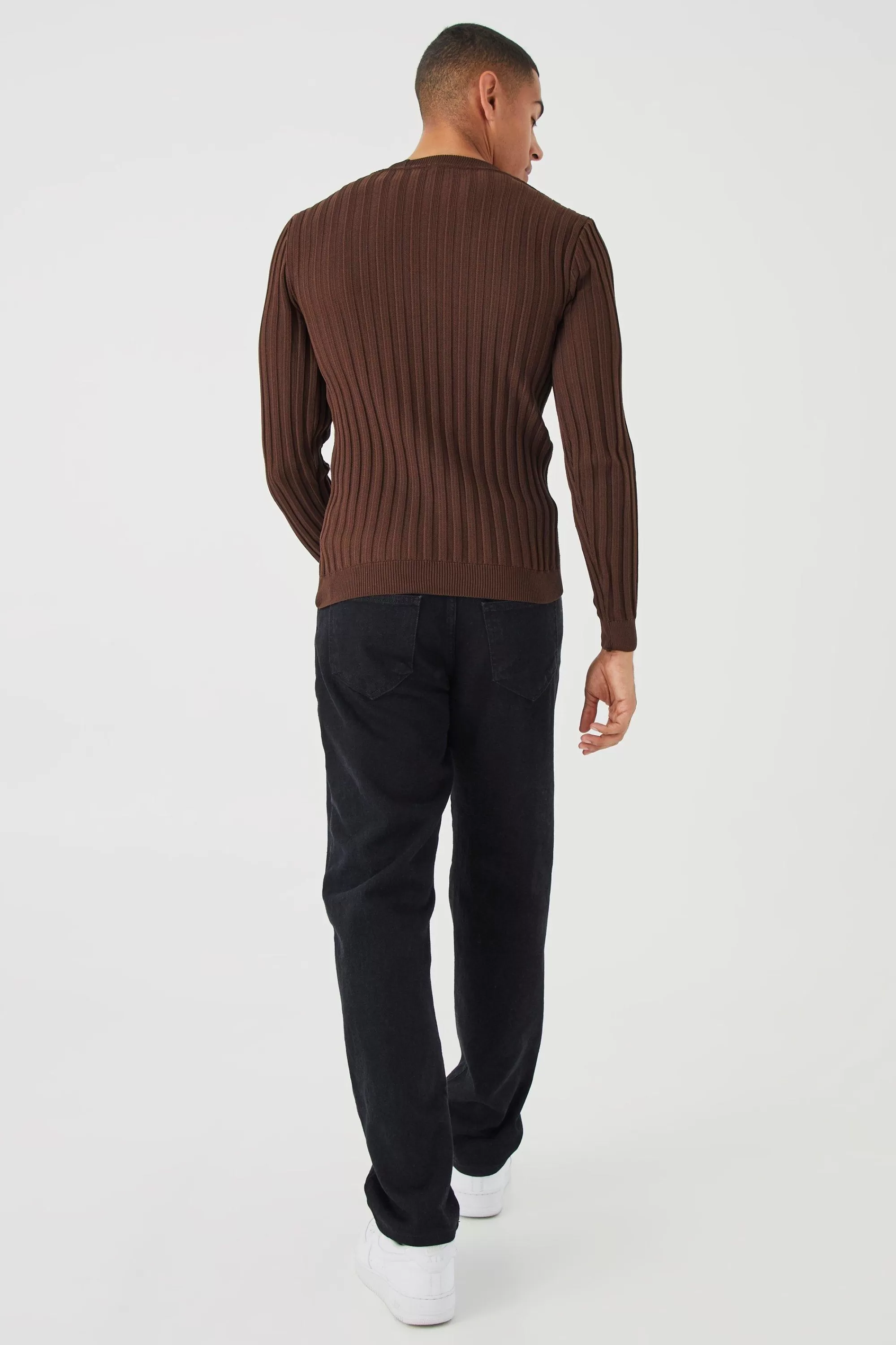 boohooMAN Muscle Fit Ribbed Long Sleeve Jumper | UK