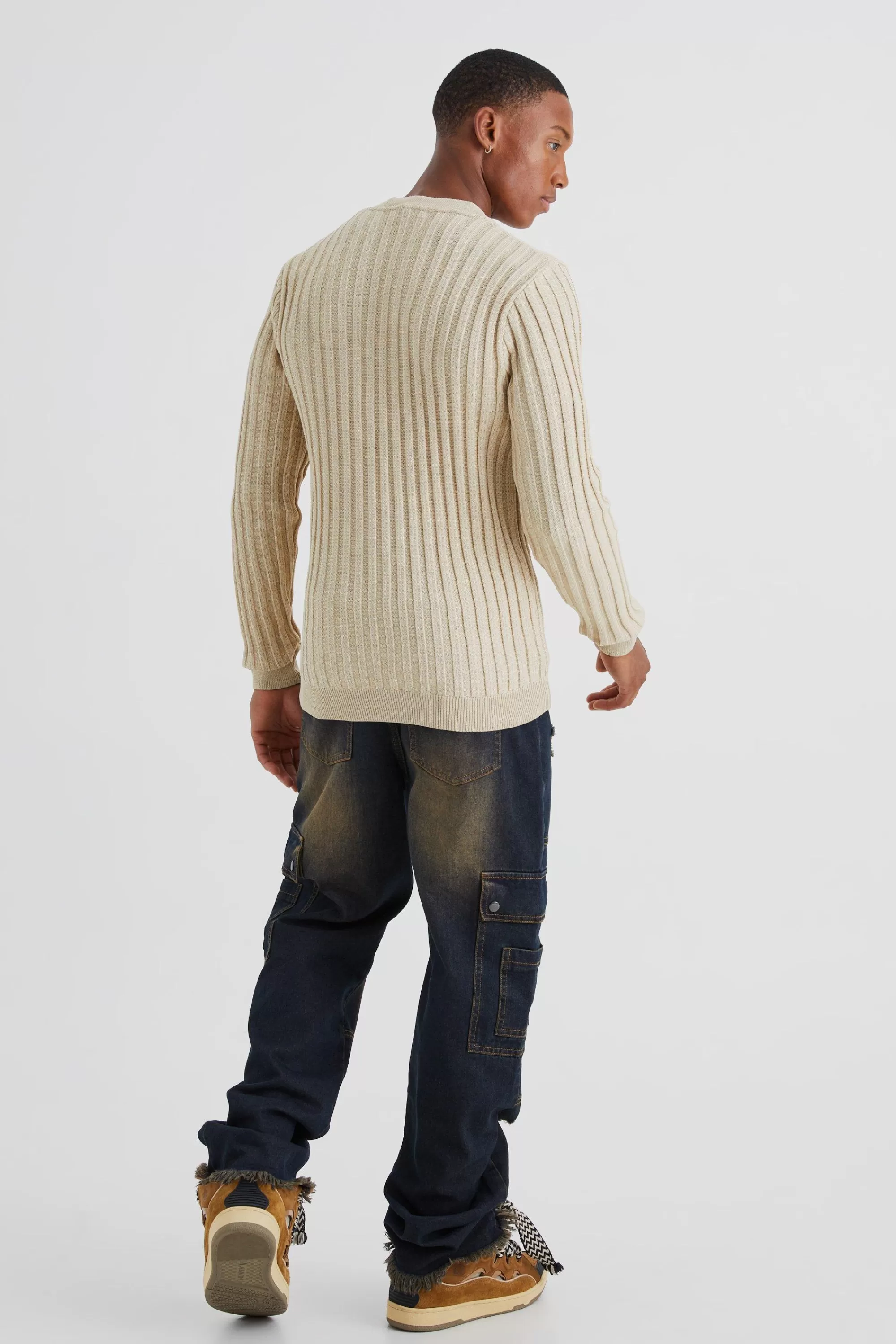 boohooMAN Muscle Fit Ribbed Long Sleeve Jumper | UK