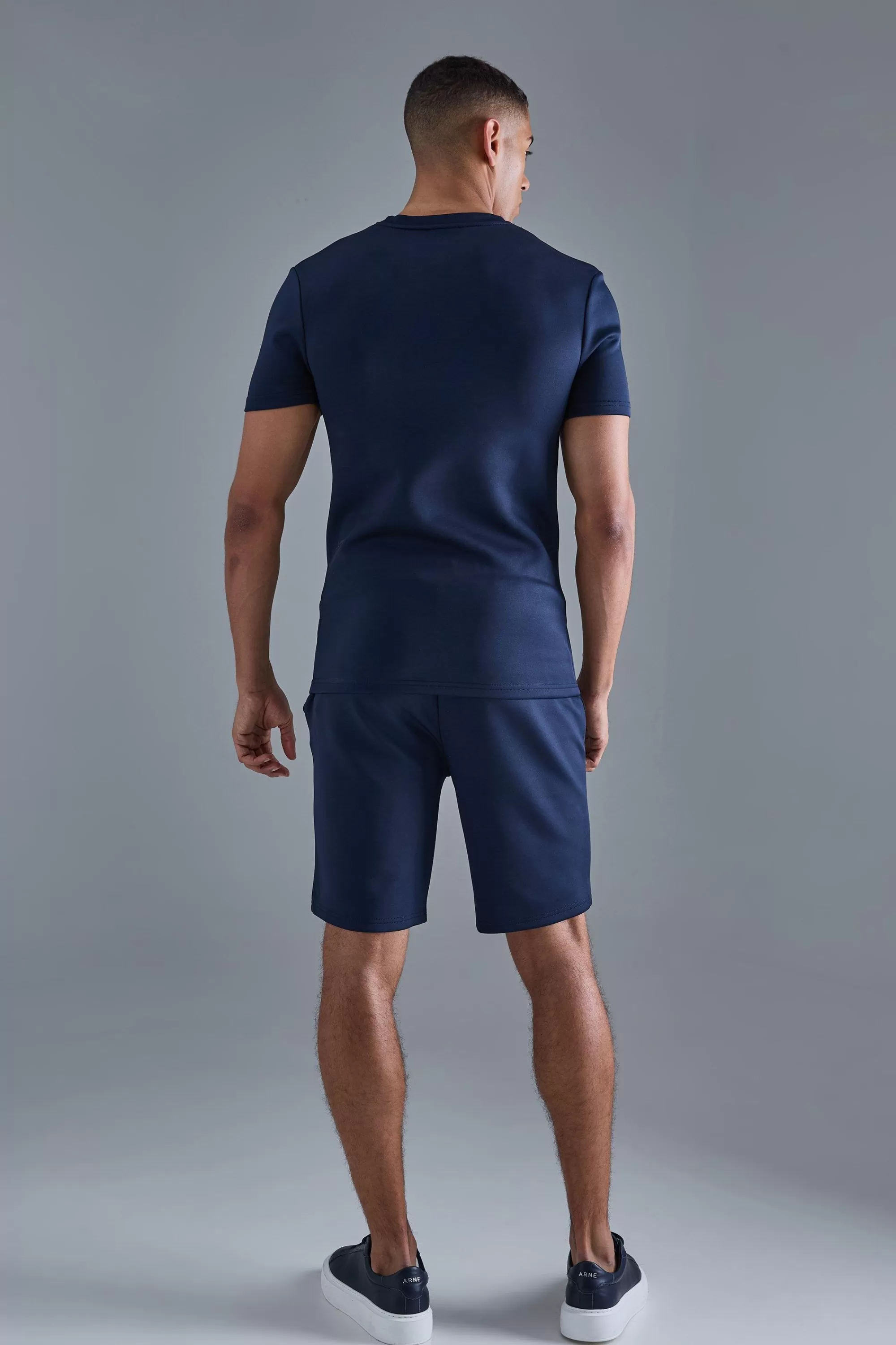 boohooMAN Muscle Fit Scuba T-shirt & Short Set | UK